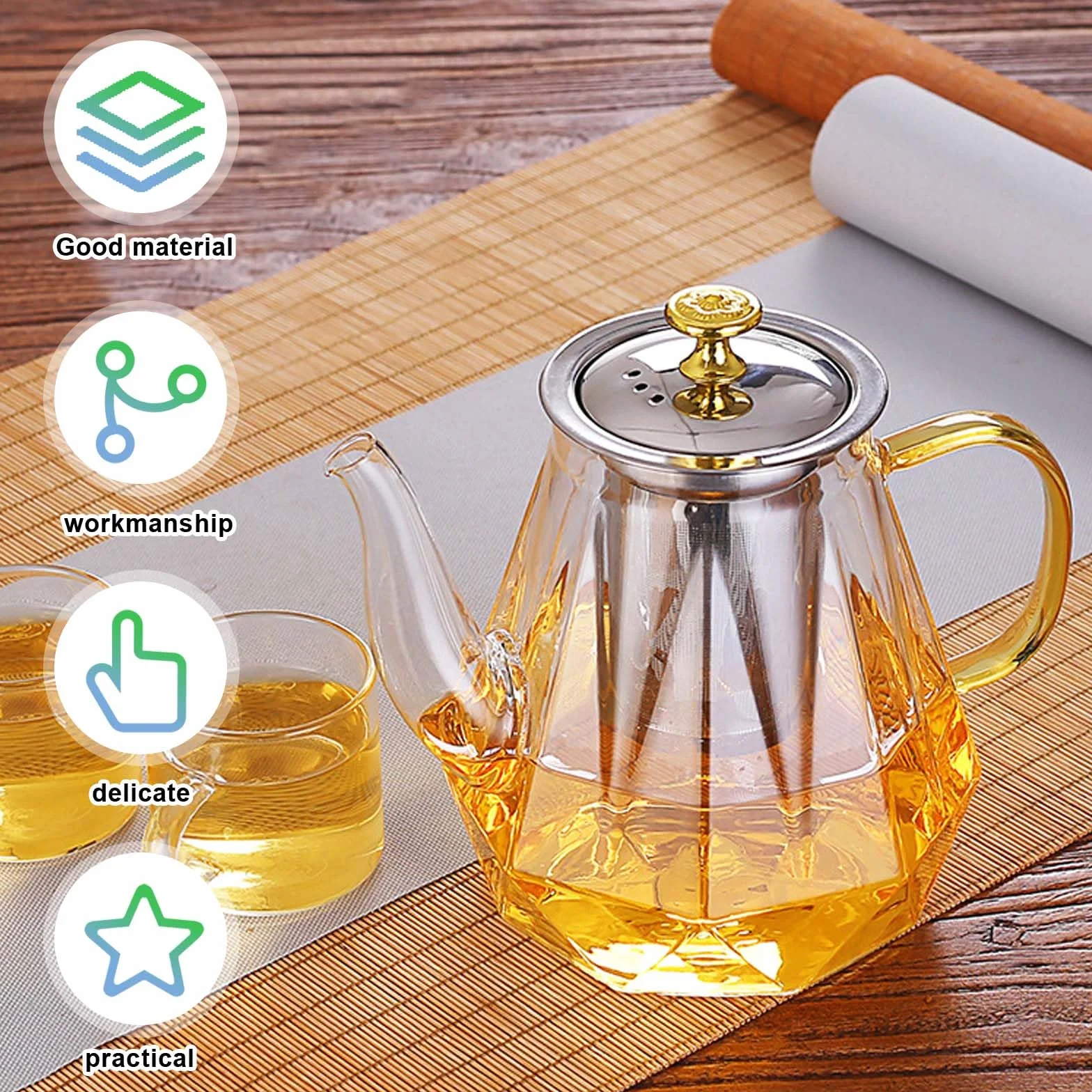 Dzbanek do herbaty z sitkiem, 1000 ml, szklany dzbanek z odpornego na wysokie temperatury szkła borokrzemowego, przezroczysty zaparzacz do herbaty, herbaty kwiatowej, herbaty ziołowej i torebek