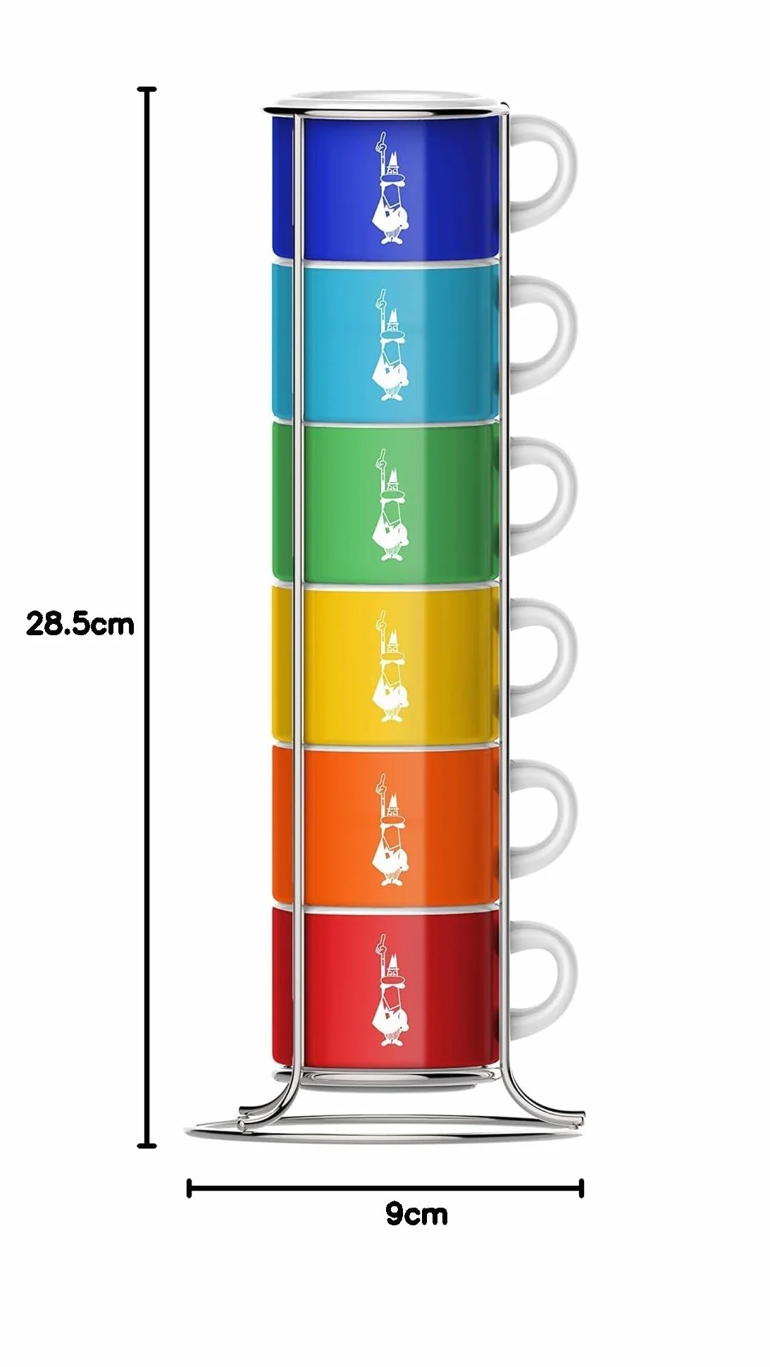Bialetti Sześć kubków z możliwością układania w stos, wielokolorowe, porcelana, 7-częściowy zestaw