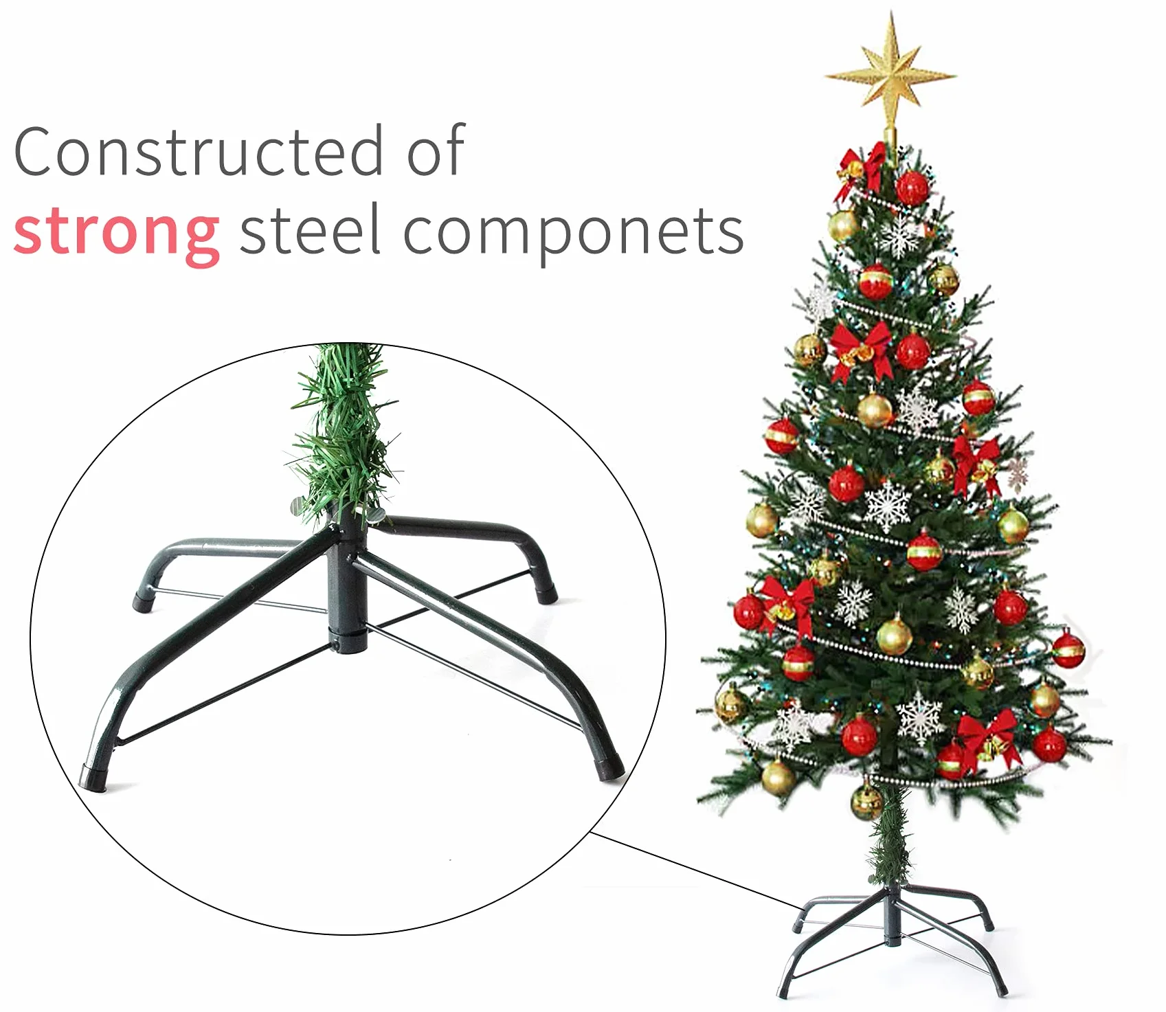 Stojak na choinkę metalowy 40 cm do 50 kg składany uniwersalny 60-300 cm