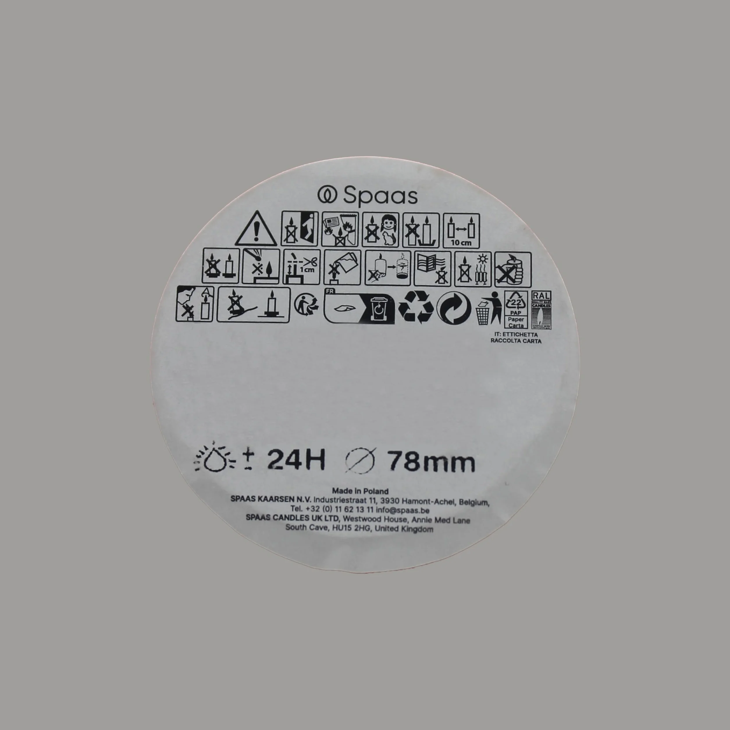 Spaas Rustic Unscented Ball Candles 80mm 24 Hours White
