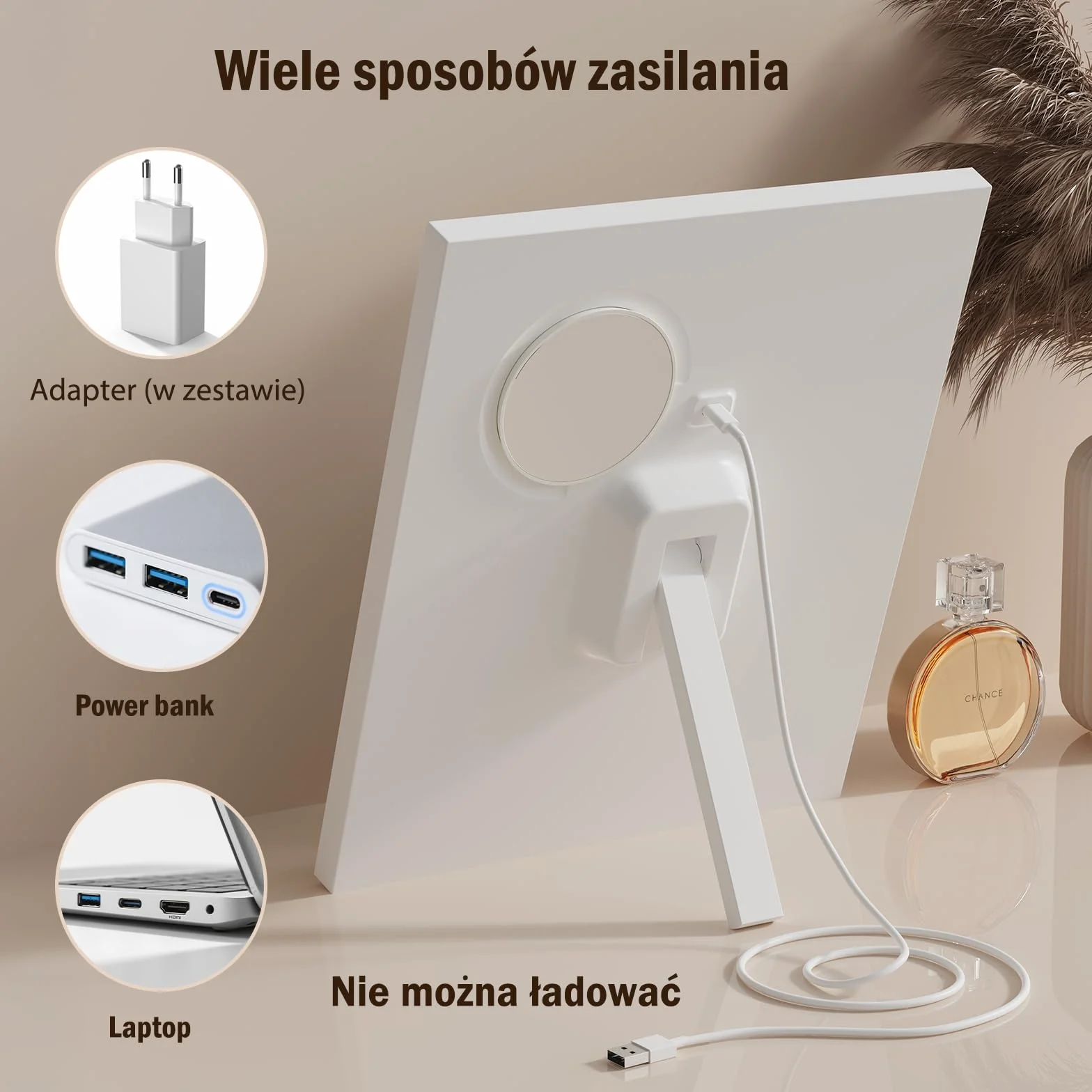 ANTENLICHT Lusterko do makijażu z oświetleniem, możliwość ściemniania, 10-krotne powiększenie, 3-kolorowe lustro toaletkowe z oświetleniem, nowoczesne lusterko kosmetyczne z dotykowym sterowaniem, 30