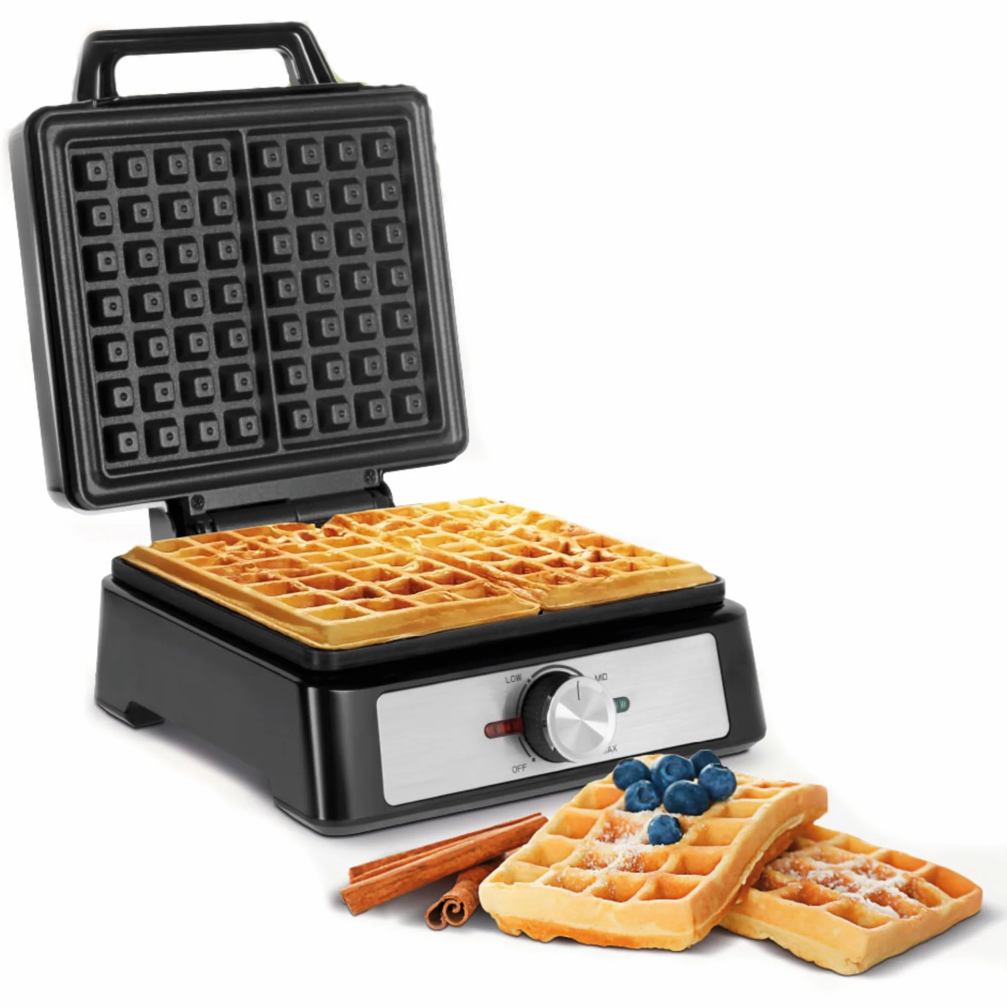 Teesa Gofrownica na 2 Gofry 1600W inox Regulacja Temperatury Pokrywa ze Stali Nierdzewnej Nieprzywierająca Powłoka Płytek TSA3237
