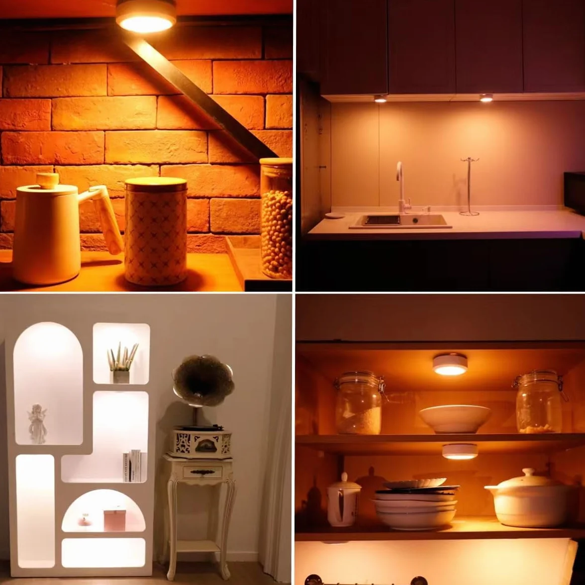 Światła krążkowe RGB, oświetlenie podszafkowe, bezprzewodowe światła LED, zasilane bateryjnie, oświetlenie podszafkowe, ściemniane, RGB lampka nocna z pilotem zdalnego sterowania, do szafki