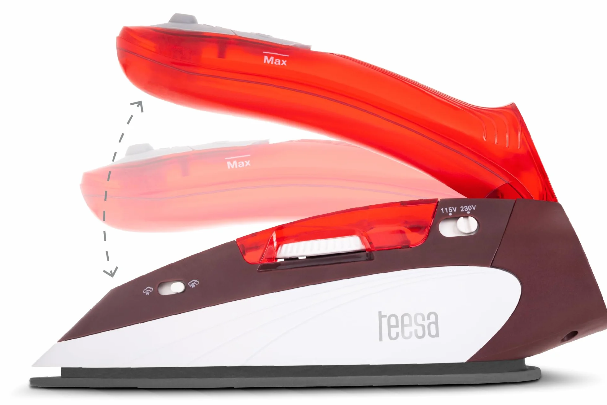Teesa Żelazko Parowe Ceramiczne Podróżne Turystyczne Składane Slide Travel 1100W Czerwono-biało-szare TSA2012