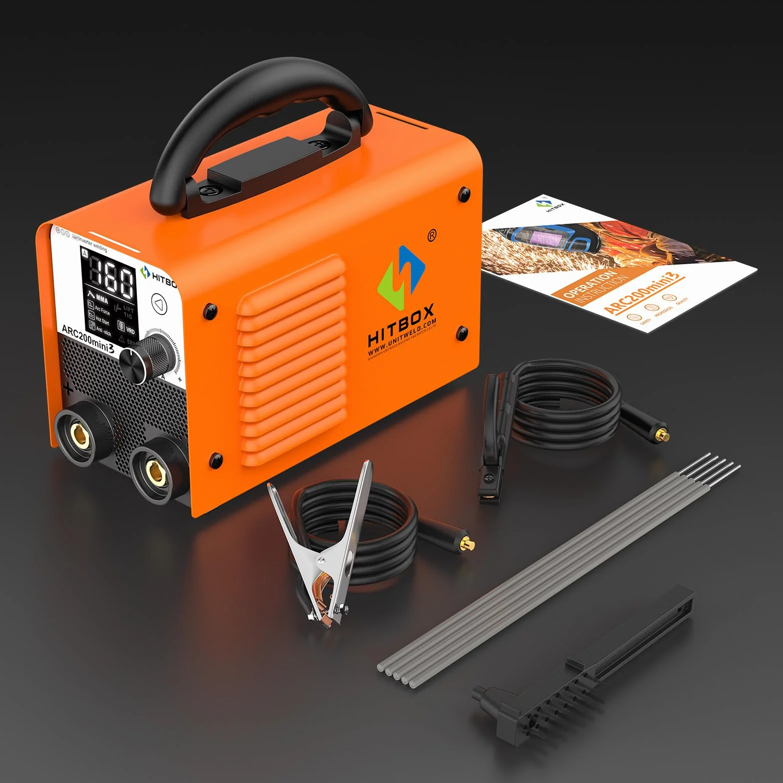 HITBOX Spawarka inwerterowa 2w1 Lift TIG/MMA – IGBT, Hot Start, Arc Force, Anti-Stick, wyświetlacz LED – Mini spawarka do domu i pracy profesjonalnej(ARC200mini3)