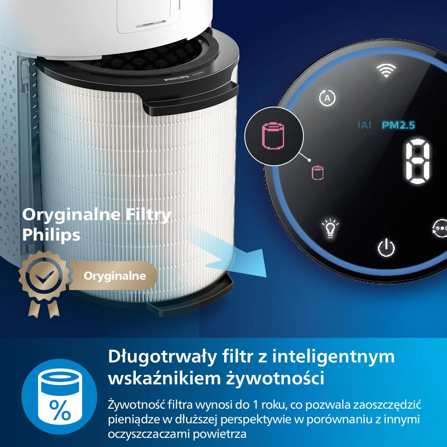 Oczyszczacz Powietrza Philips z Serii 1000, Usuwa Zarazki, Kurz i Alergeny w Pomieszczeniach o Powierzchni Do 78 m², CADR 300 m³/h, Tryb nocny (AC1711/10)