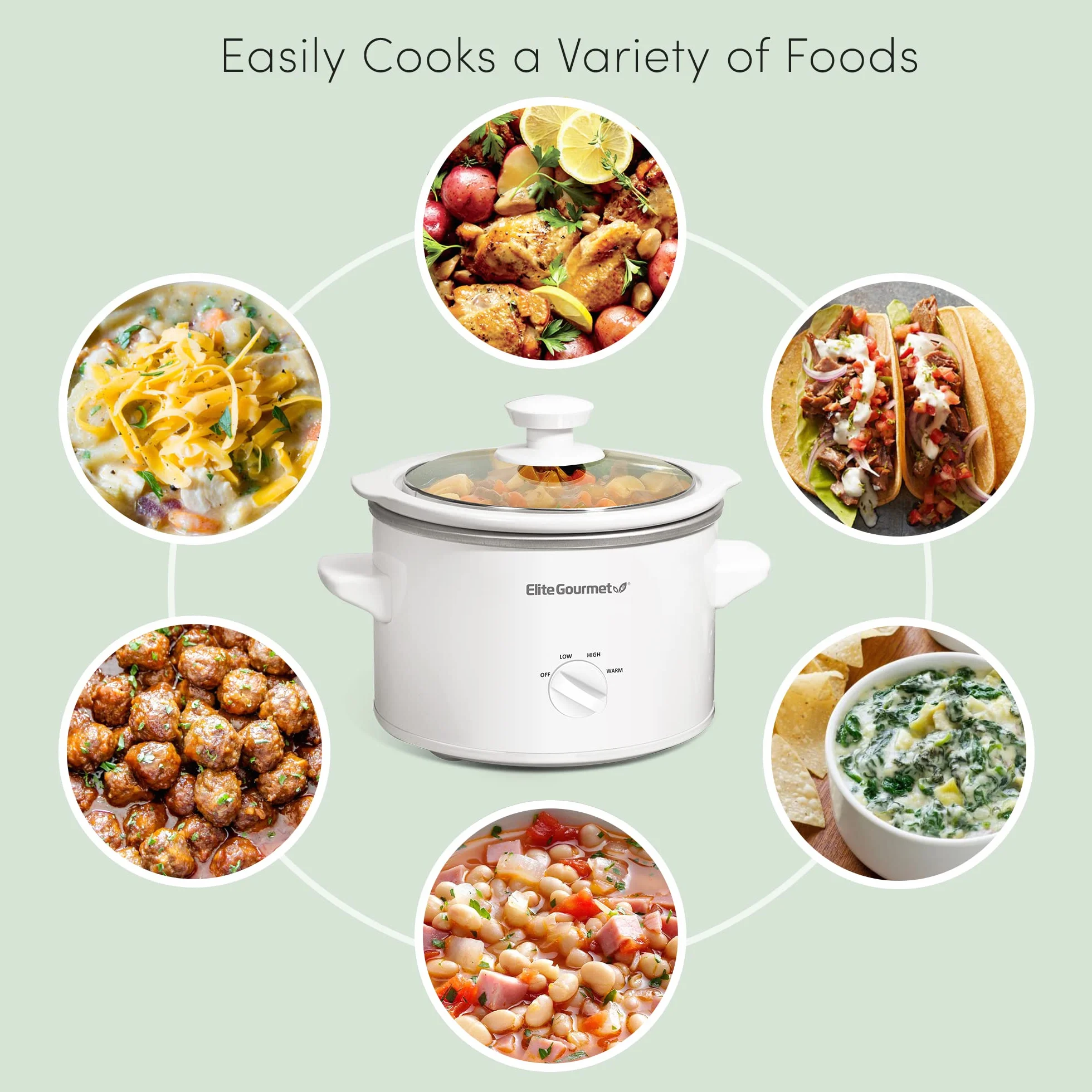 Elite Gourmet MST-250XW# elektryczny garnek ceramiczny, z regulacją temperatury, do przystawek, sosów, zup, smażeń, dań jednogarnkowych i dipów, nadaje się do mycia w zmywarce (1,7 l, biały)
