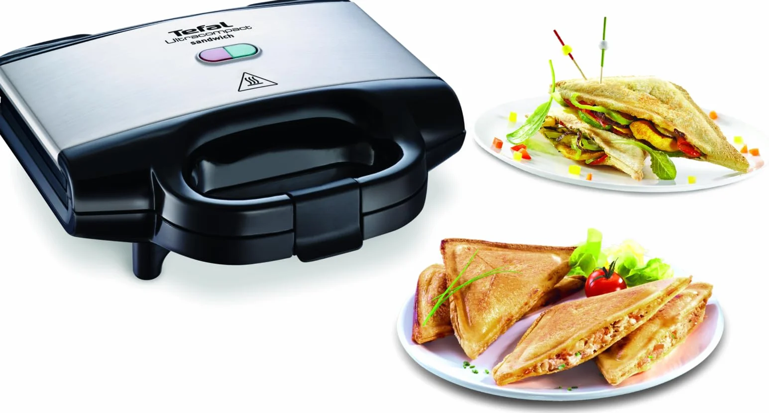 TEFAL SM1552 Ultracompact Opiekacz do Kanapek, wskaźniki świetlne, nieprzywierająca powłoka, kompaktowy design, przechowywanie w pionie, Srebrny/Czarny