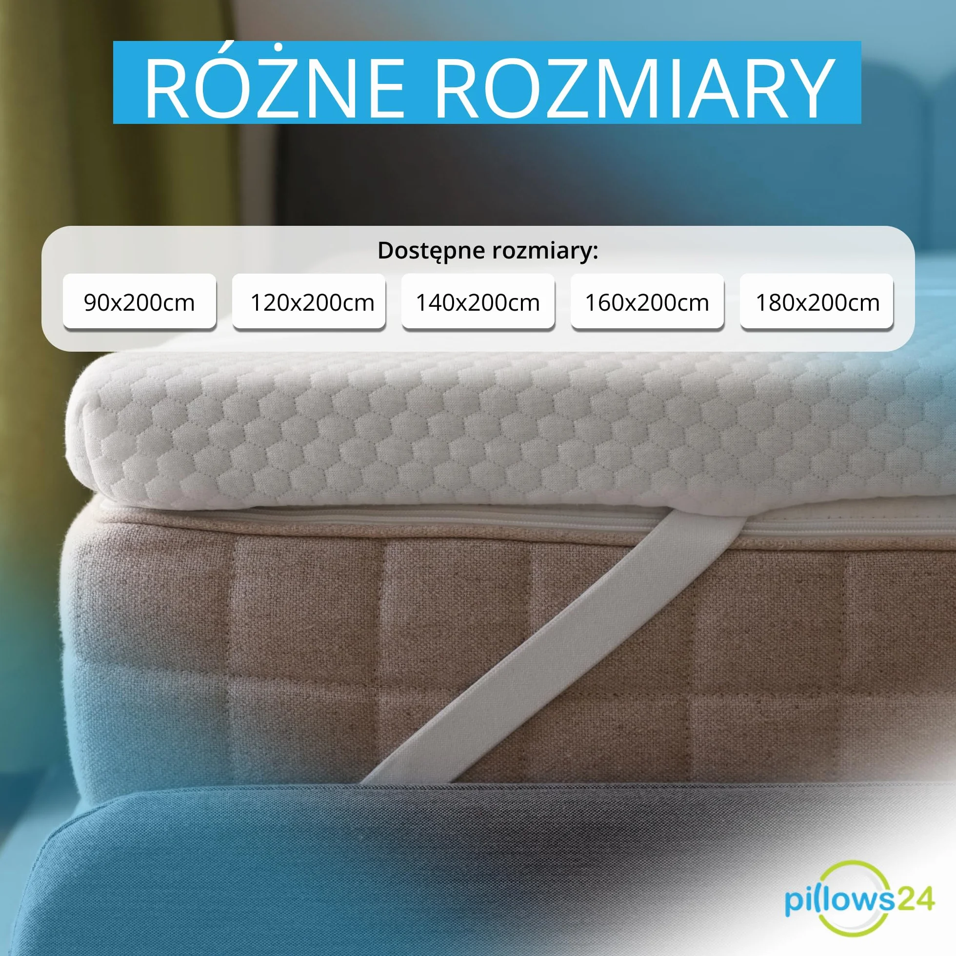 Topper na materac 120x200 cm z pianki memory | Wysokość 6 cm | Dwustronny model | Paski mocujące | Pokrowiec z zamkiem | OEKO-TEX | Made in EU | Nakładka na materac do każdego łóżka