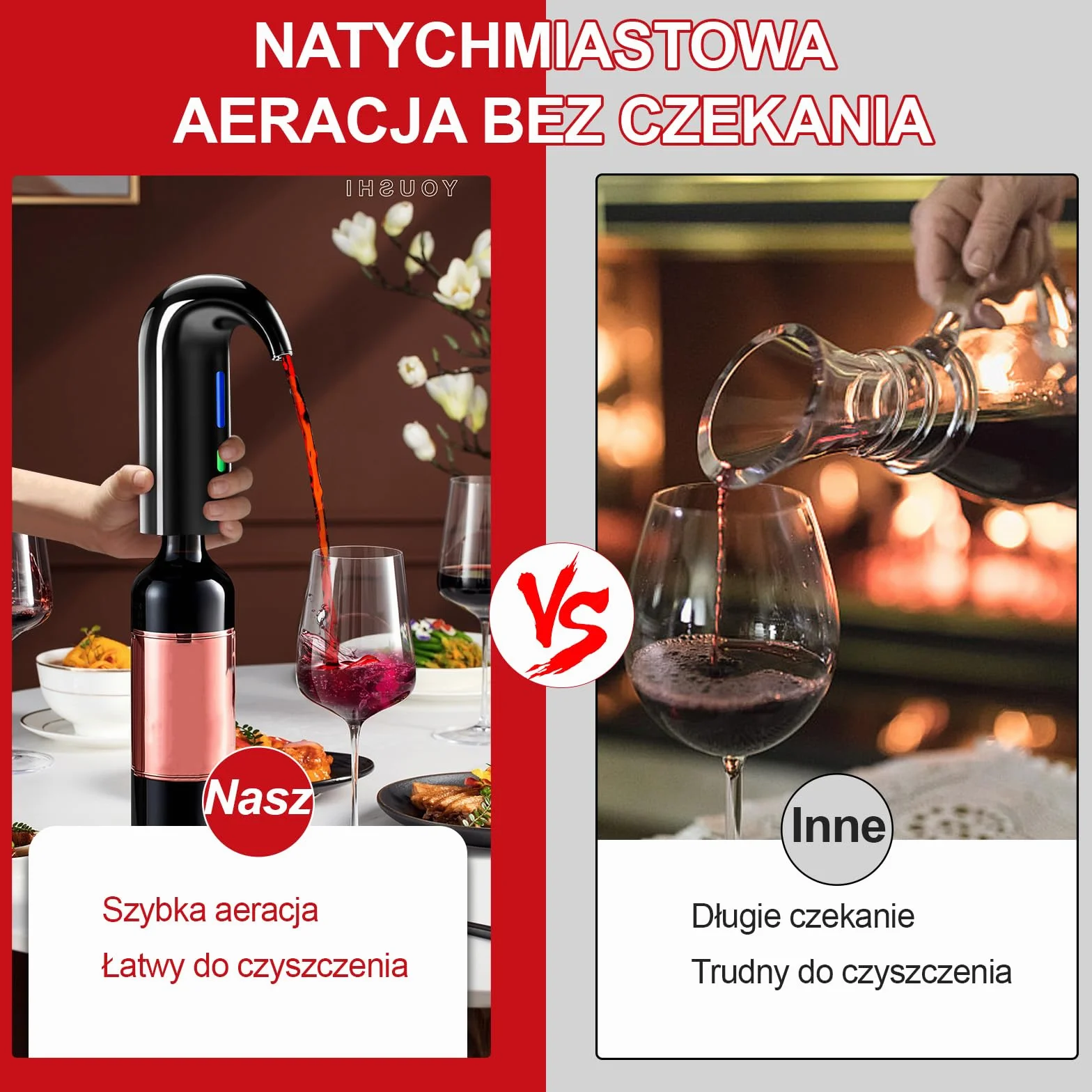 Elektryczny napowietrzacz do wina, inteligentny automatyczny dozownik wina, najlepsza karafka do wina dla rodziny i na imprezę (Czarna)