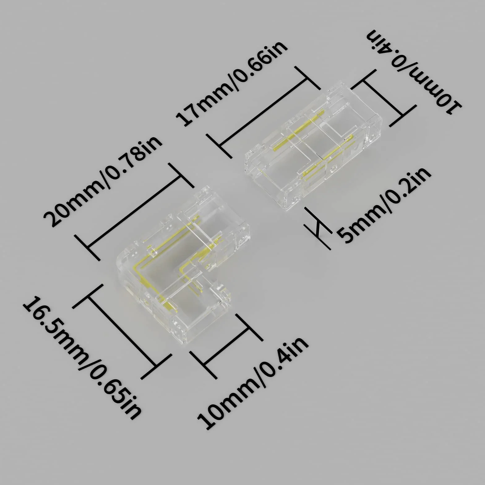 Taśma LED COB na łączniku kablowym, nieokablowane klipsy bez lutowania, zestaw złączy wtykowych do szerokości 8 mm, 2 sztuki przezroczystych łączników środkowych, 8 sztuk w kształcie litery L