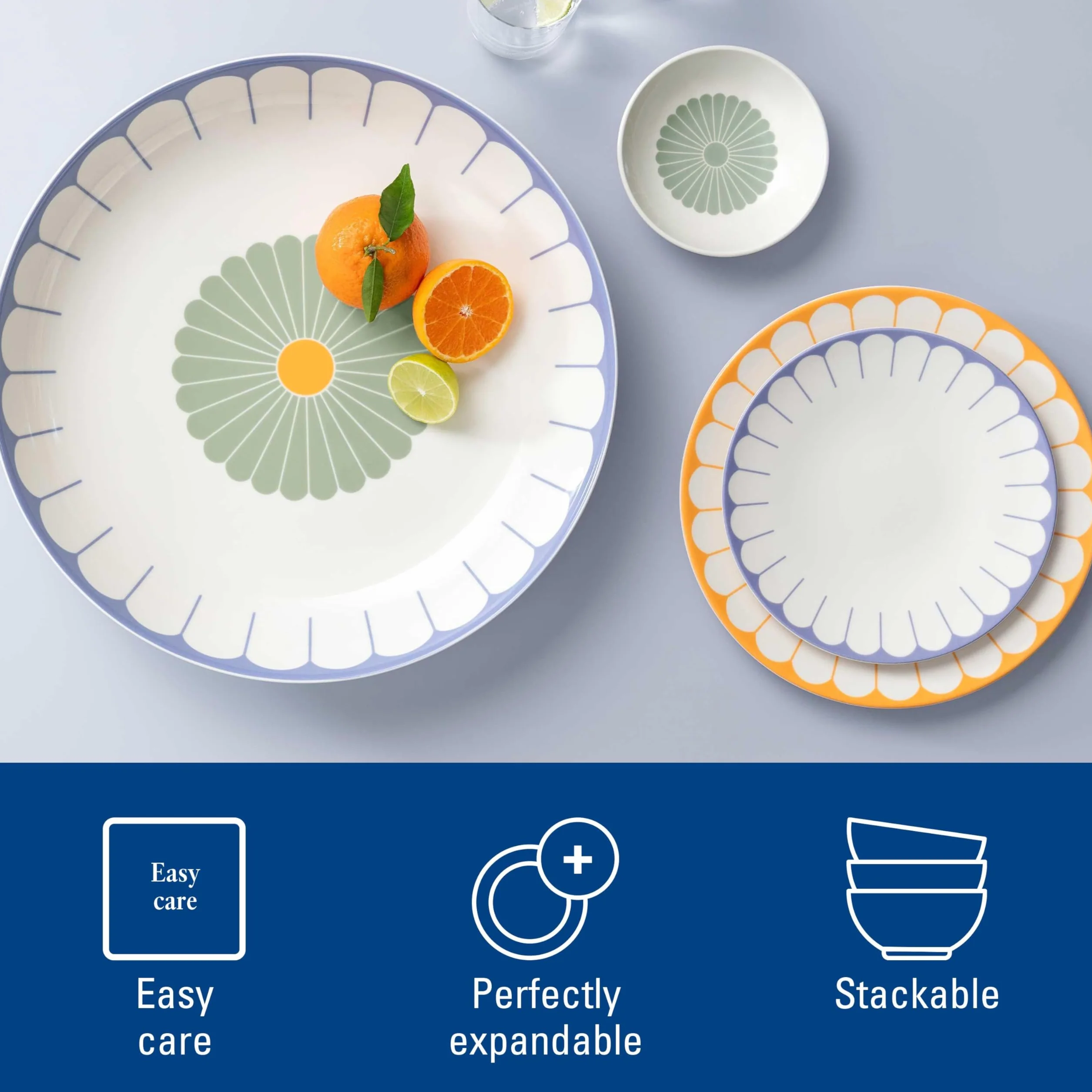 Villeroy & Boch Talerz obiadowy Fleur Soleil, żółty, nadaje się do mycia w zmywarce, nadaje się do kuchenki mikrofalowej, duży talerz, naczynia ceramiczne, możliwość układania w stos, pomarańczowy
