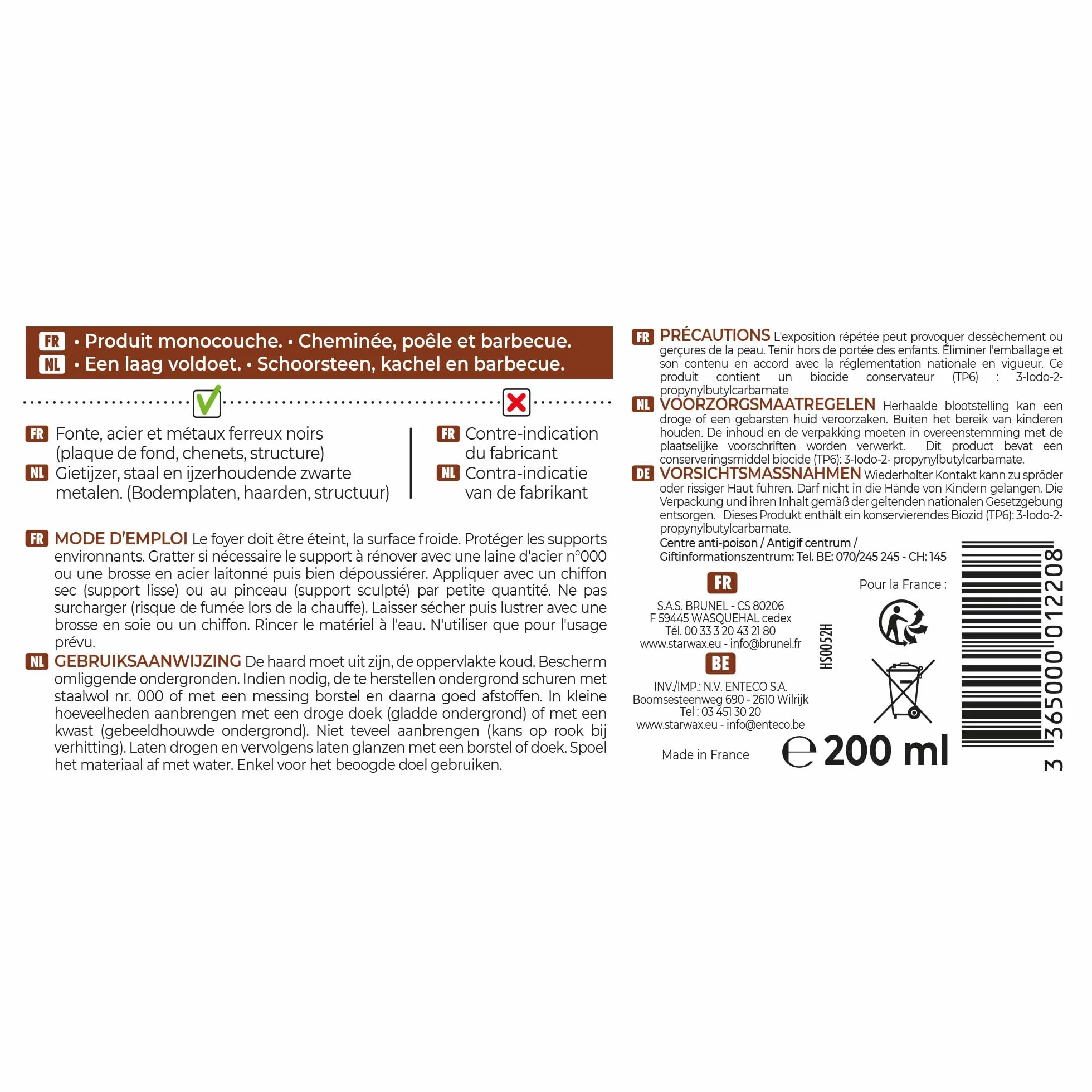 STARWAX - Renowator żeliwny i stalowy do pieca, kominka i grilla - Daje piękną patynę - Bezzapachowy - jednowarstwowy - kolor czarny - 200ml