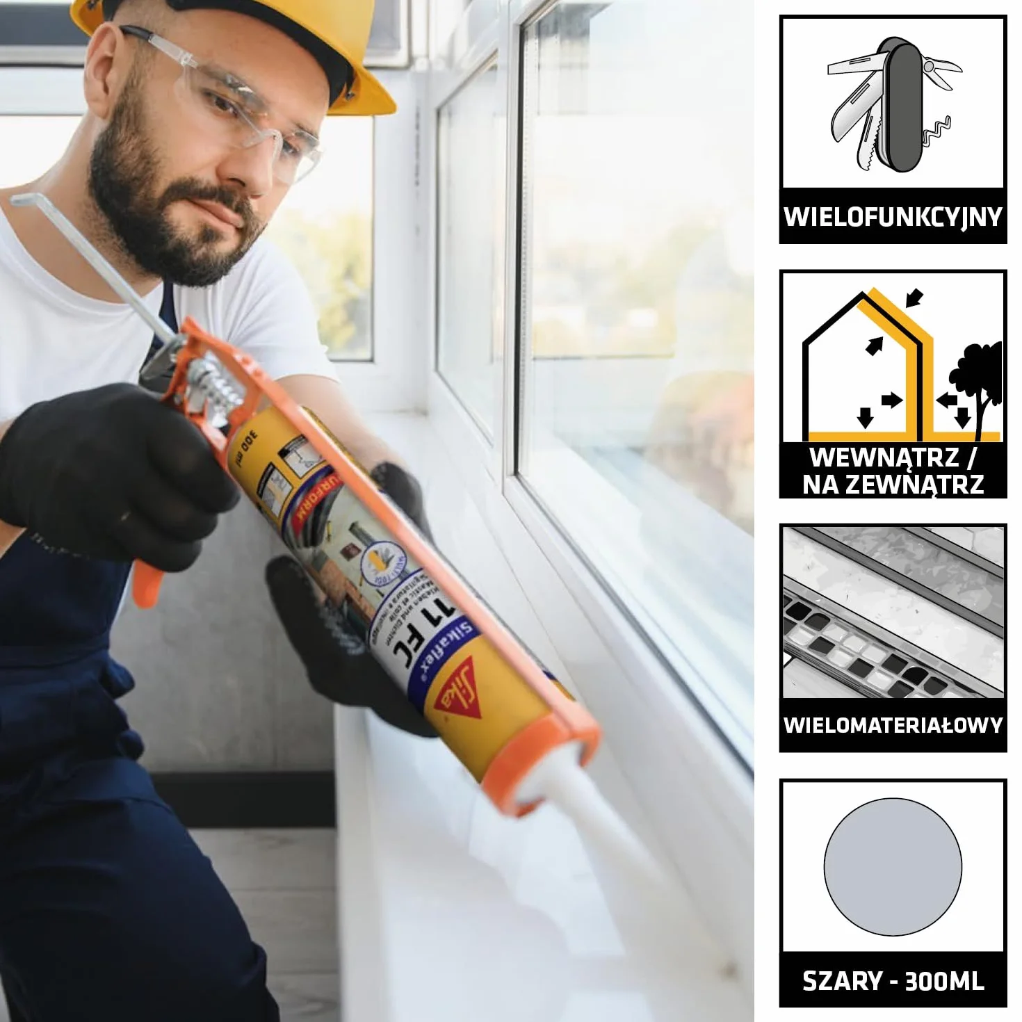 Sika - klej/uszczelniacz - Sikaflex-11FC Purform do użytku wewnątrz i na zewnątrz - przyczepność do wielu podłoży - betonowoszary - 300 ml
