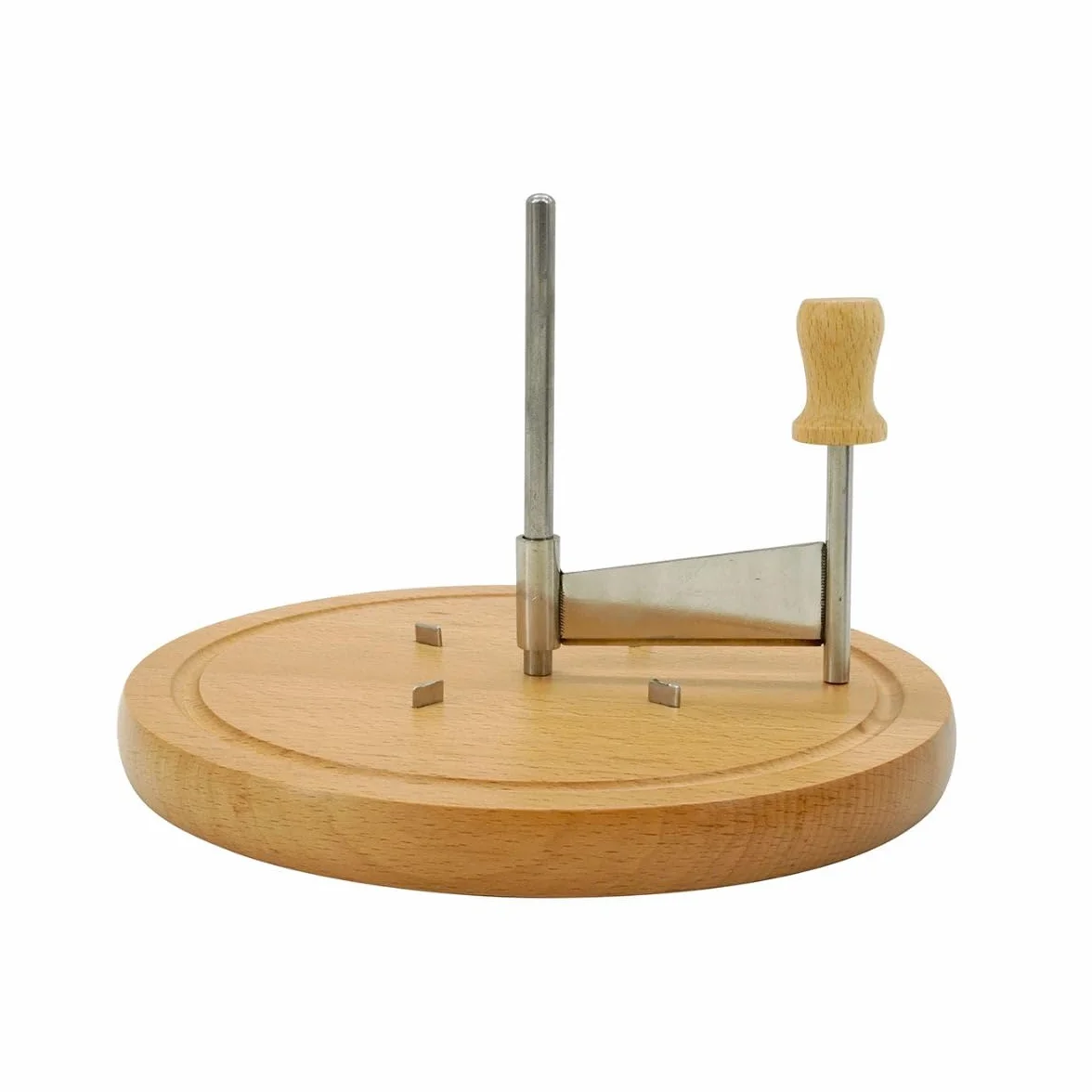 Fackelmann 56773 Kafka do sera z drewnianą tacą, kurka na głowę mnicha, obrotowy nóż do sera, drewno, stal nierdzewna, 22 x 12,5 cm