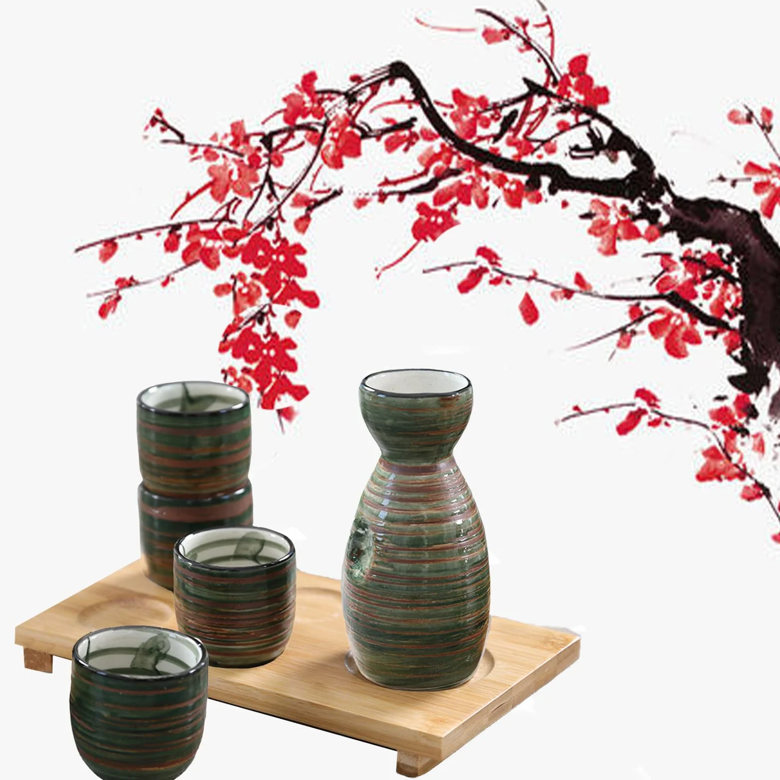 Zestaw 5 japońskich kubków do sake z kwiatem wiśni, japońskie ceramiczne kubki do sake, używane w niektórych japońskich restauracjach herbacianych, gospodarstwach domowych itd