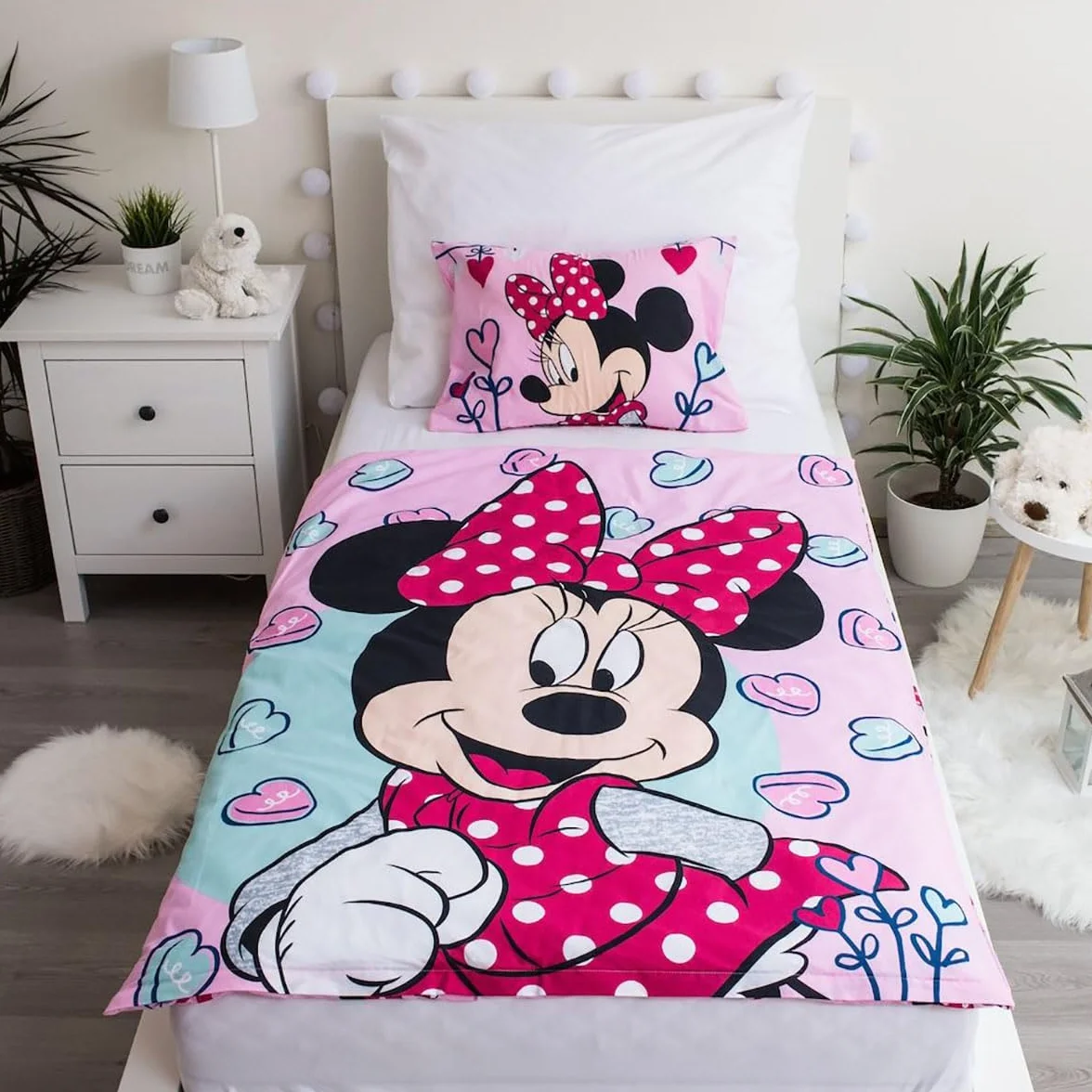 Disney Minnie Mouse Różowa pościel dla niemowląt, 100 x 135 cm kołdra + poduszka 40 x 60 cm, 100% bawełna z zamkiem błyskawicznym