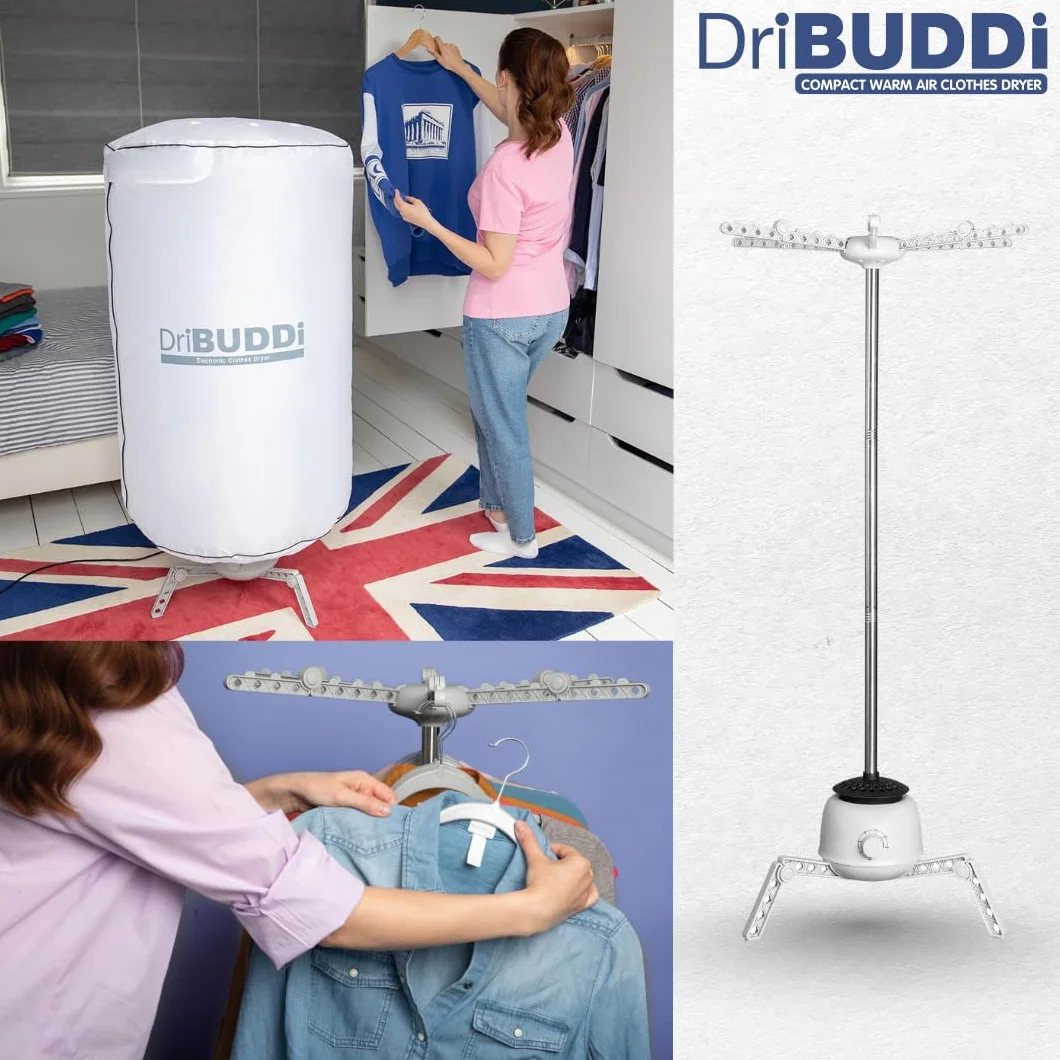 DriBUDDi Compact, elektryczna i przenośna suszarka do ubrań | 850 W, pojemność 10 kg, delikatne suszenie bez zagnieceń, oszczędność energii (nowy projekt 30% bardziej wydajny)