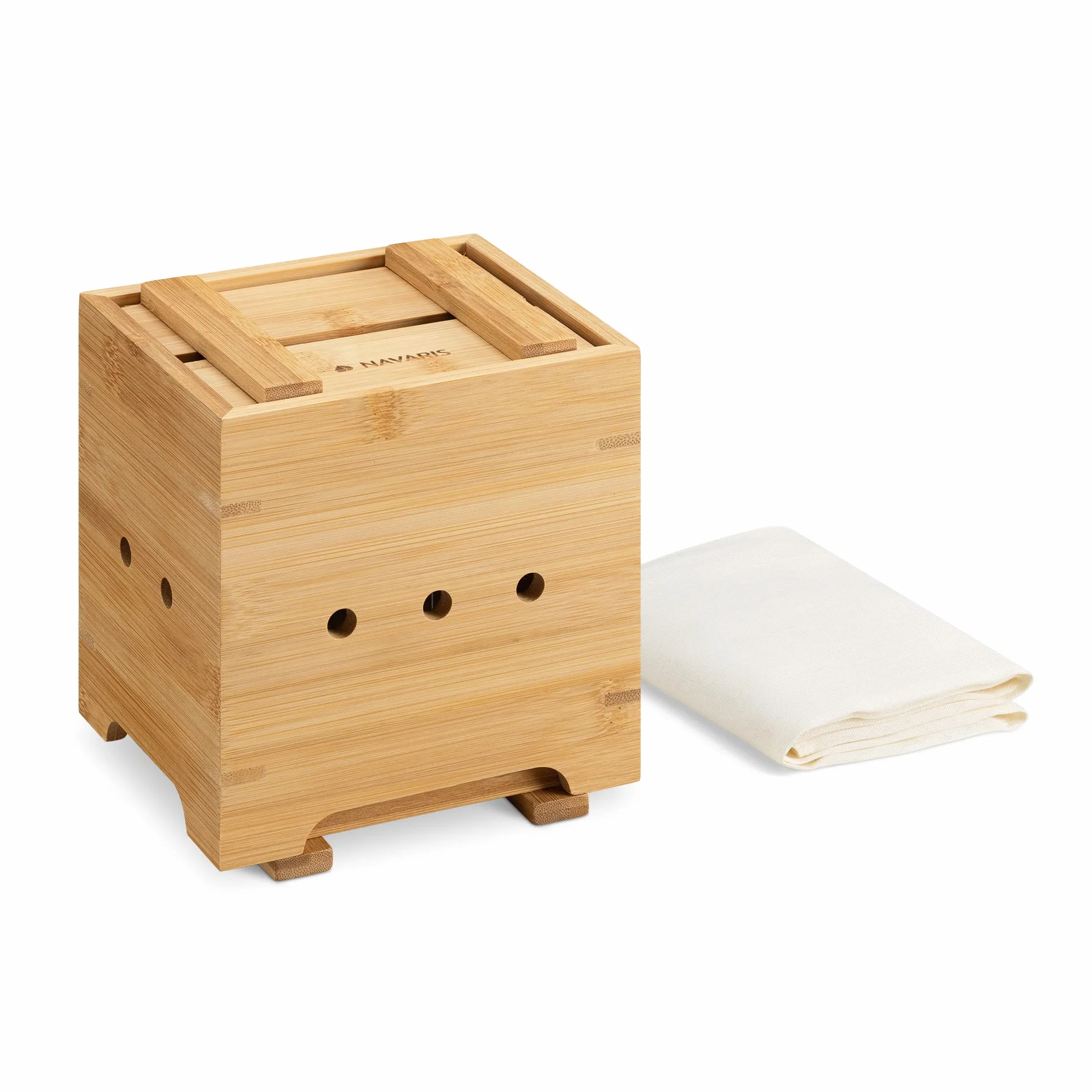Navaris Bambusowy zestaw do robienia tofu – Forma do prasowania tofu do robienia świeżego domowego tofu, sera, tempeh – Zestaw do robienia tofu wykonany w 100% z naturalnego materiału