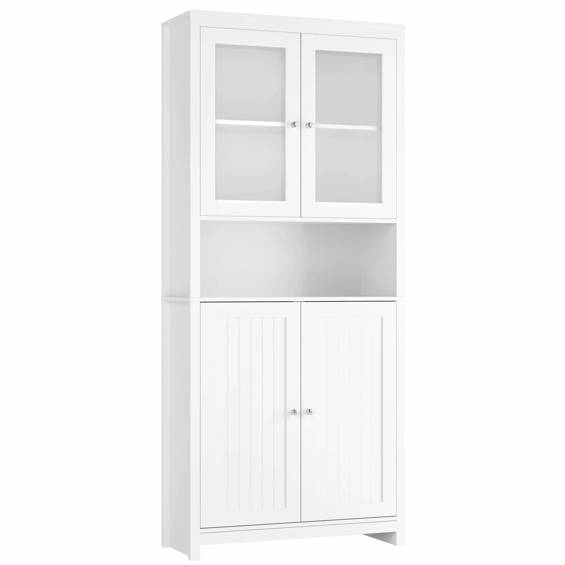FOREHILL Wysoka szafka, 190 cm, witryna z 4 drzwiczkami, szafka kuchenna, szafka na książki, do kuchni, salonu, biura, jadalni, biała