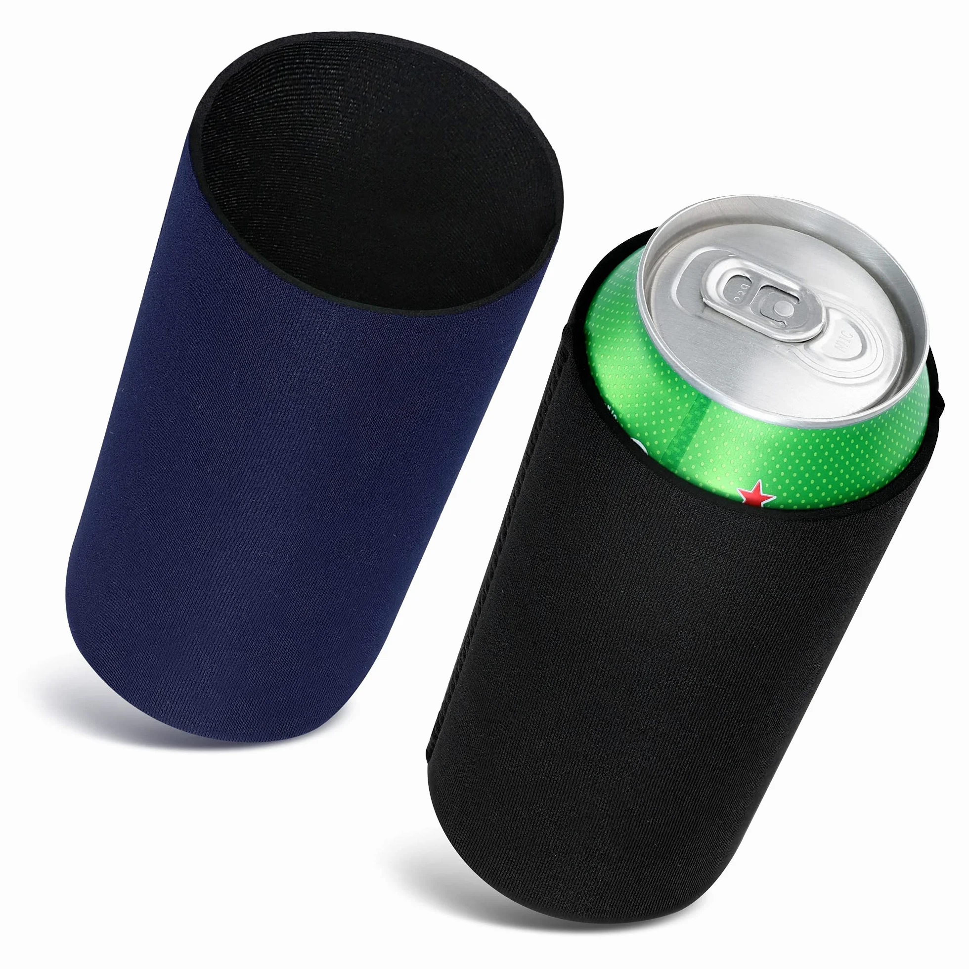 kwmobile 2x chłodziarka do puszek kompatybilna z puszką 500ml - Zestaw chłodziarek do puszek po piwie 7 x 14 cm - czarno-ciemnoniebieski