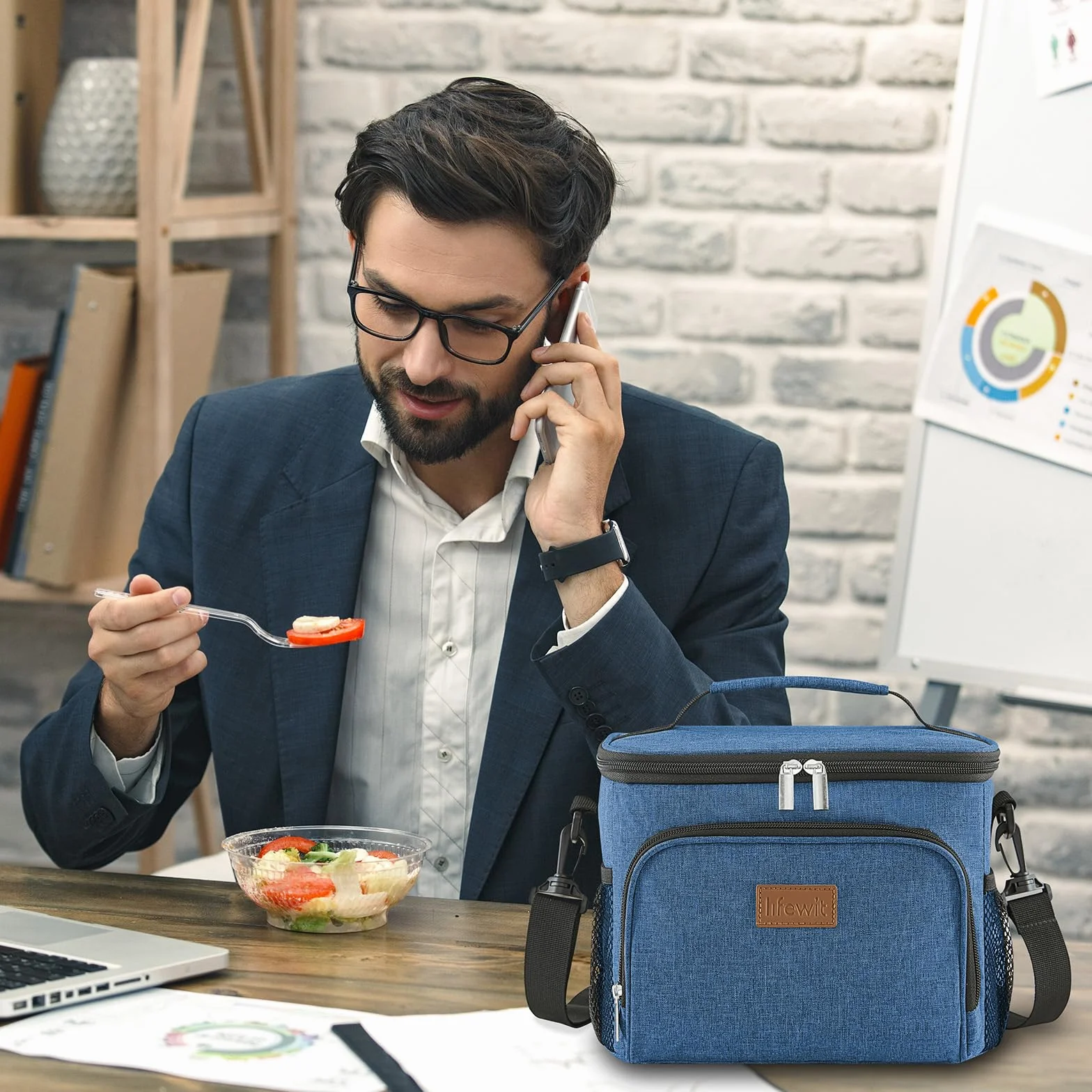 Lifewit Torba na Lunch Termiczna, Torba Termiczna dla Mężczyzn i Kobiet, Wielokrotnego Użytku Lunch Bag, z Regulowanym Paskiem na Ramię dla Dorosłych do Pracy Pikniku, Granatowy, 15L