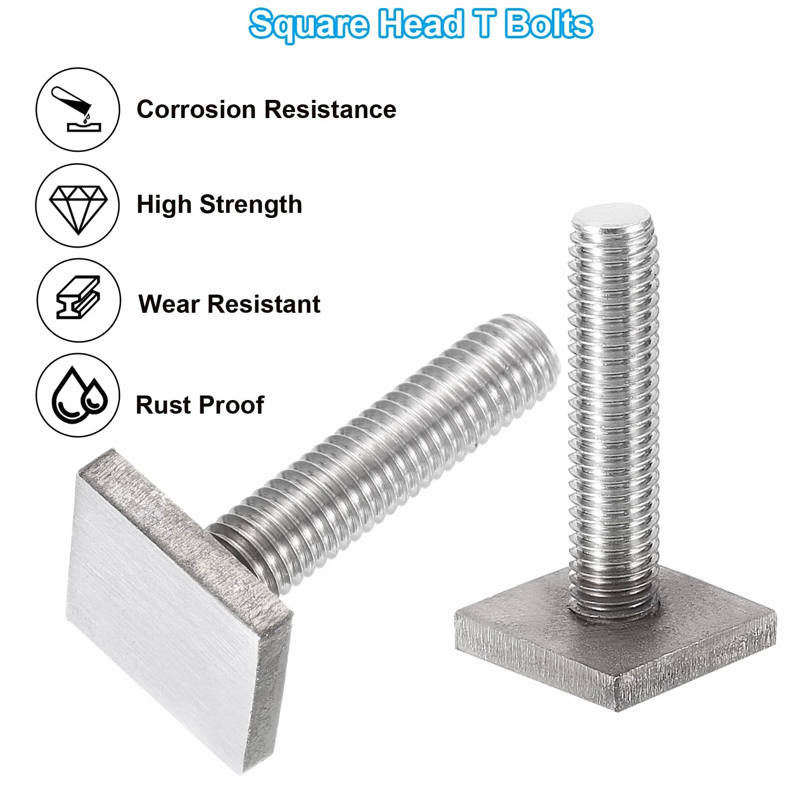PATIKIL Śruby szczelinowe T M8 x 35 mm, zestaw 8 śrub czworokątnych, łeb T, śruby dachowe, bagażnik ze stali nierdzewnej, śruby z nakrętką, podkładki do roweru, nart, kajaka, bagażnika