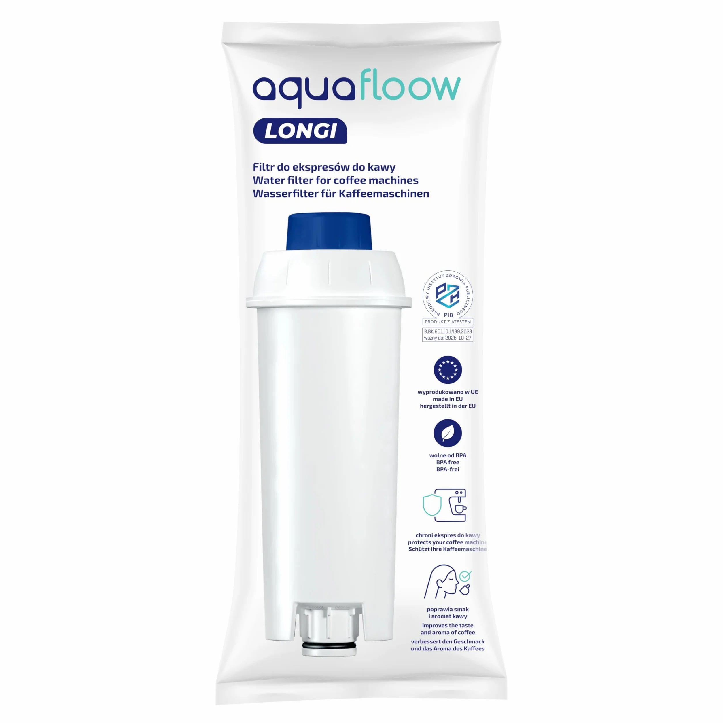 Aquafloow Filtr wody kompatybilny z DeLonghi DLSC002 i Odkamieniacz EcoDecalk 500ml Zestaw konserwacyjny do ekspresów Magnifica S Evo Dinamica
