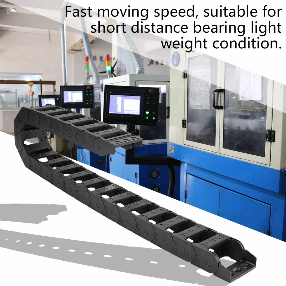 Łańcuch holowniczy o długości 100 cm 25 x 57 mm czarny nylon otwarty po obu stronach e-prowadnik kablowy e-prowadnik grawerki CNC łańcuszek kablowy
