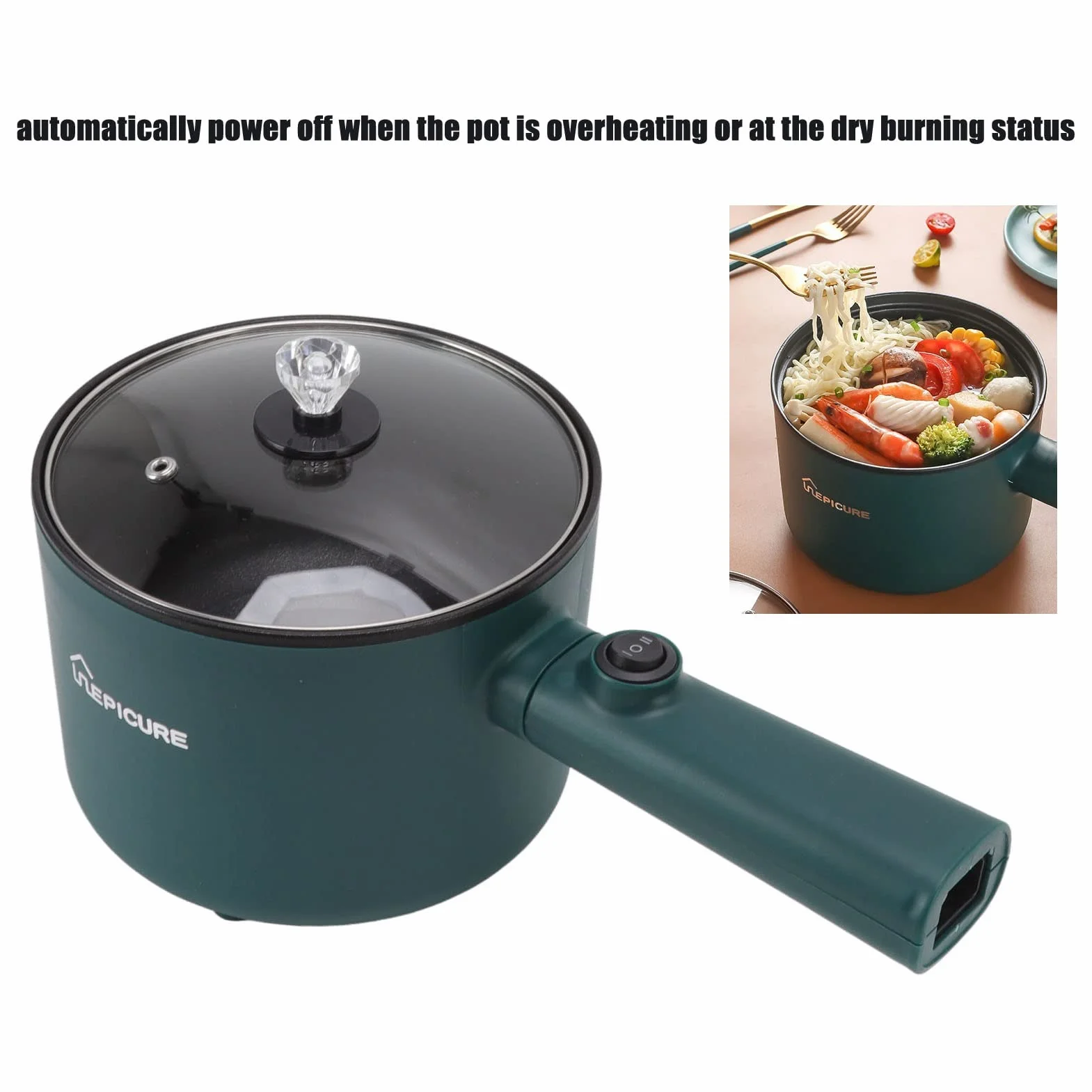 Elektryczny rondelek do gorącego garnka z pokrywką Elektryczny garnek do makaronu 1.8L Multicooker z pokrywką Długa rączka Kuchenka elektryczna do akademika podróżnego Szybko nagrzewająca się łopatka