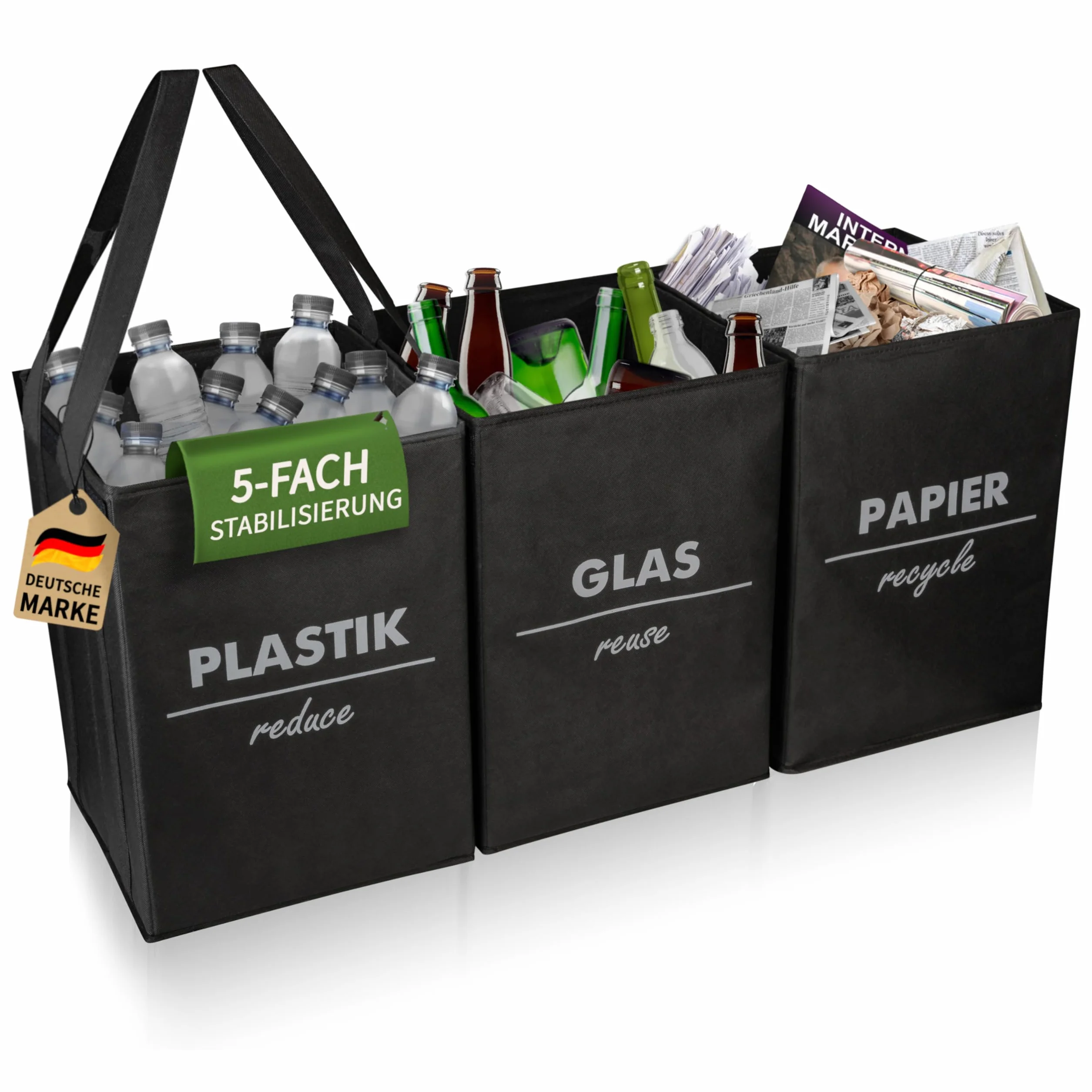 COTTARA System oddzielania odpadów, 3-krotny składany z 5-krotną stabilizacją, pojemnik do recyklingu wykonany z wytrzymałego materiału, idealny jako separator odpadów, do przechowywania papieru z