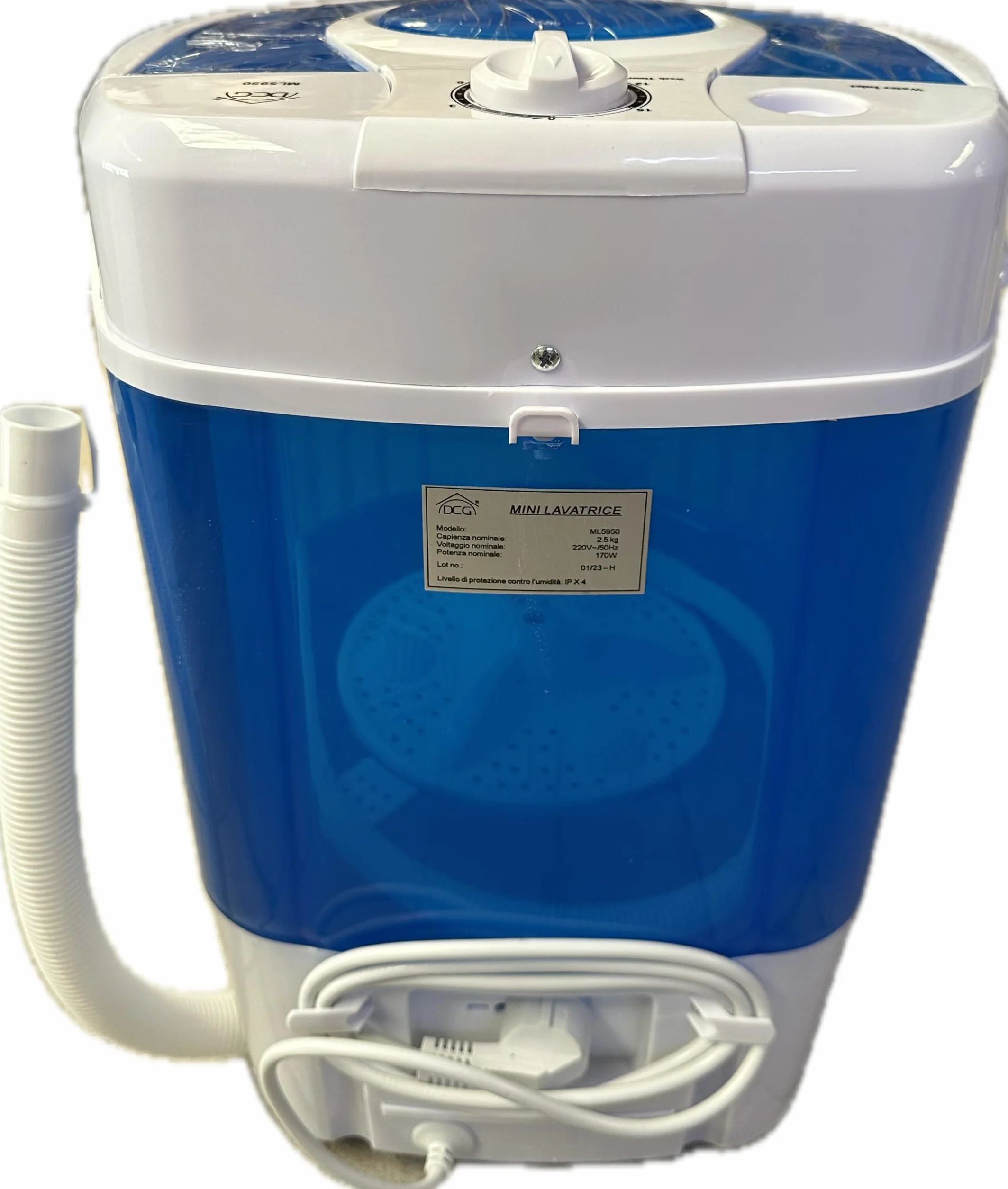 DCG Eltronic ML5950 pralka przenośna, niebieska, biała, górna, 2 kg, 130 W, 36,5 cm