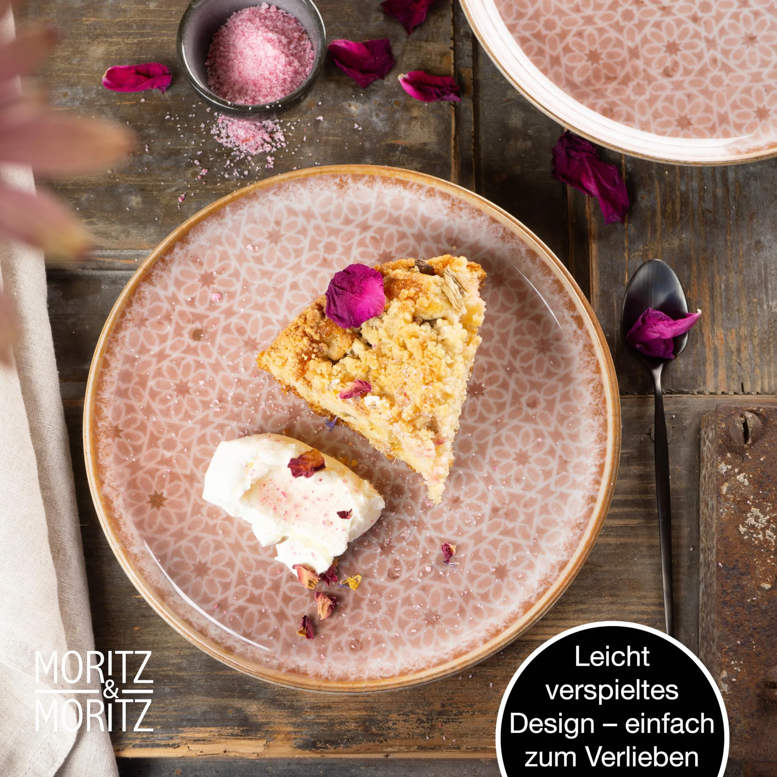 Moritz & Moritz TERRA 18-częściowy zestaw naczyń dla 6 osób – zestaw talerzy w delikatnym różowym kolorze z wysokiej jakości porcelany – zestaw naczyń dla 6 osób, każdy po 6 talerzy obiadowych,