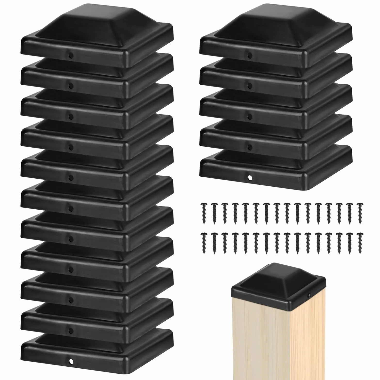 DBREAKS 16 sztuk zaślepek słupków ogrodzeniowych, 9 x 9 cm zaślepki na słupek drewniany, plastikowe zaślepki ze śrubami, kwadratowa nasadka kolumny, do ochrony drewnianego ogrodzenia przed zewnątrz