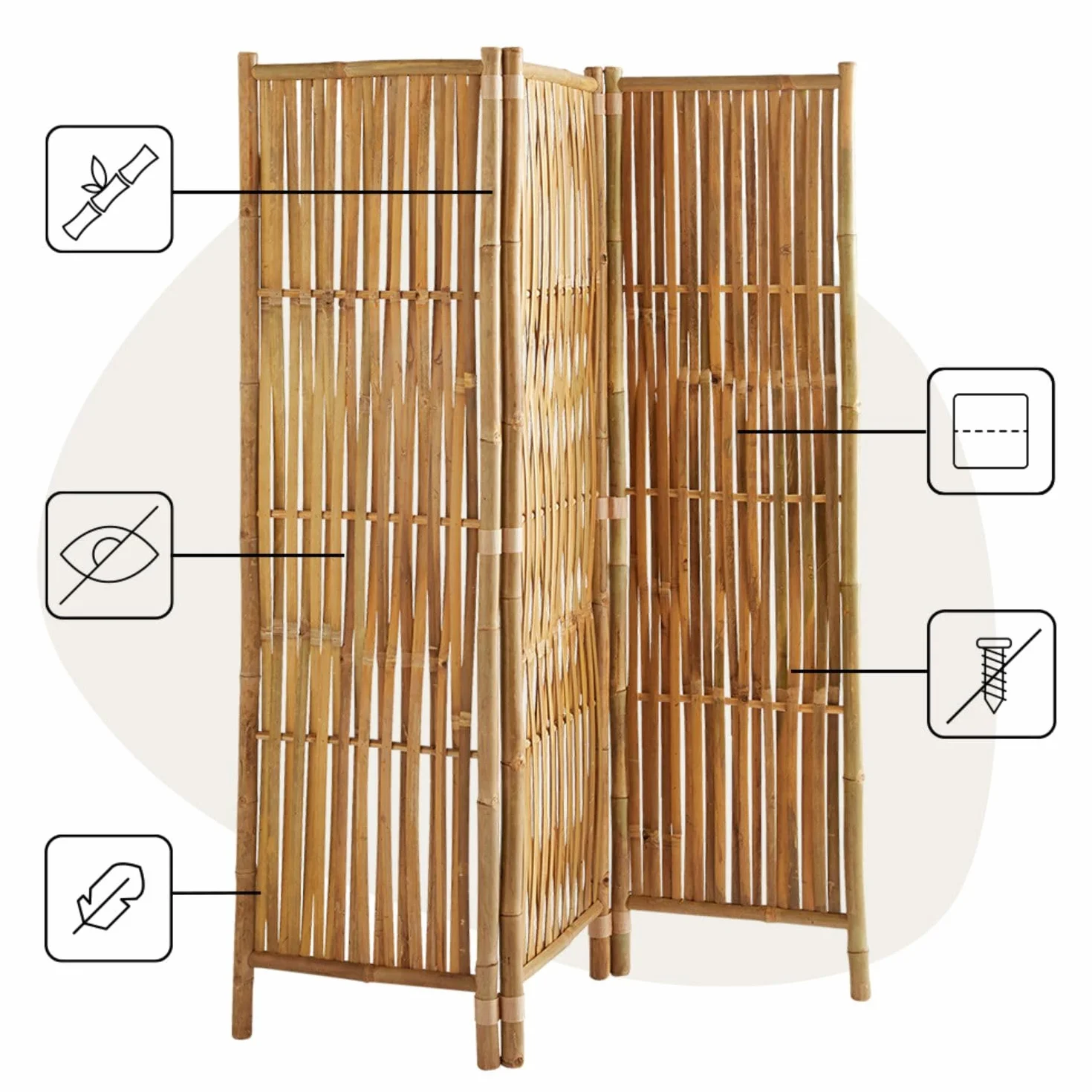 Parawan bambusowy - naturalny - 180x160 cm (4 panele)