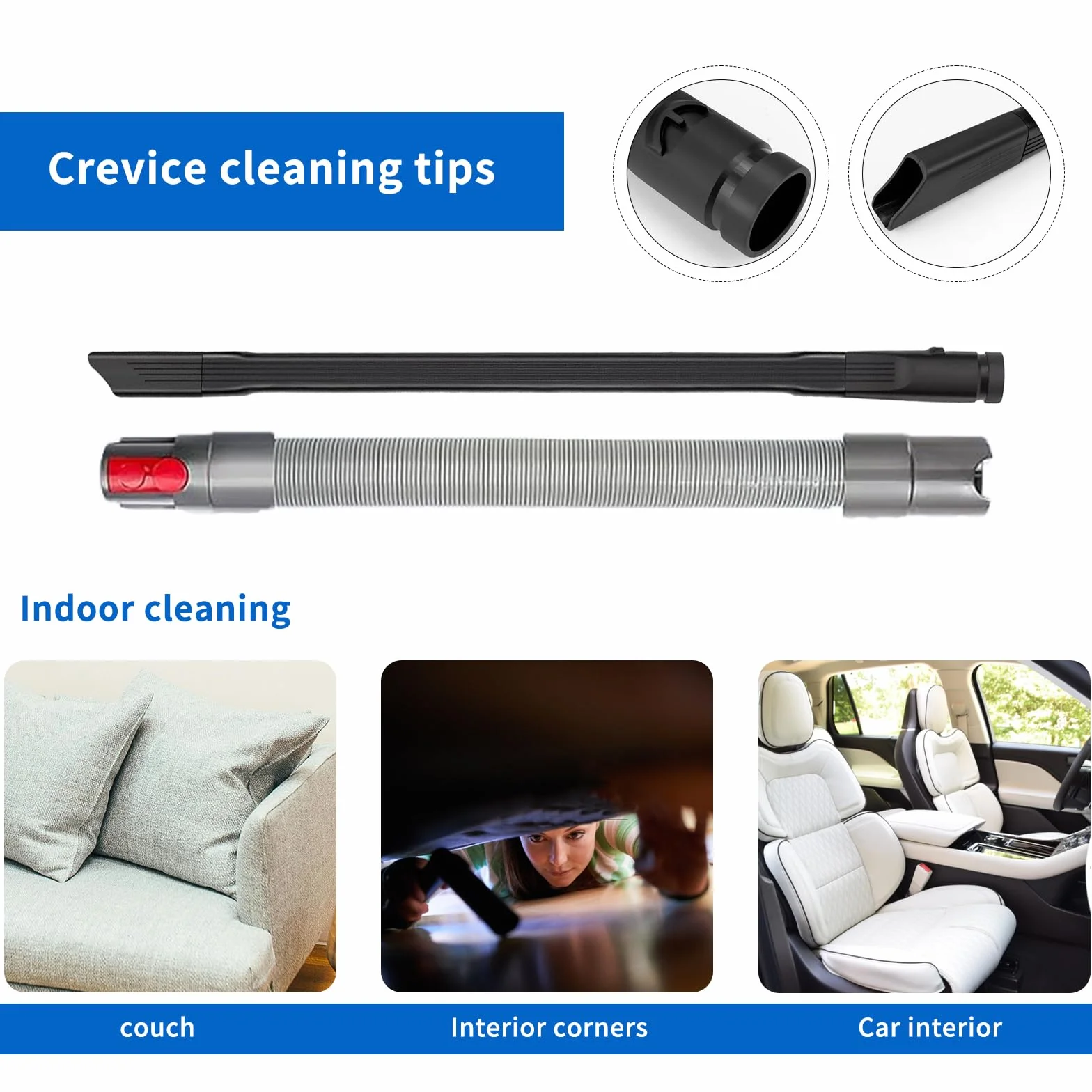 4-częściowy zestaw akcesoriów Dyson Flexible: przedłużona dysza szczelinowa + 2 adaptery + przedłużenie węża, pasujący do odkurzaczy Dyson V7, V8, V10, V11, V15