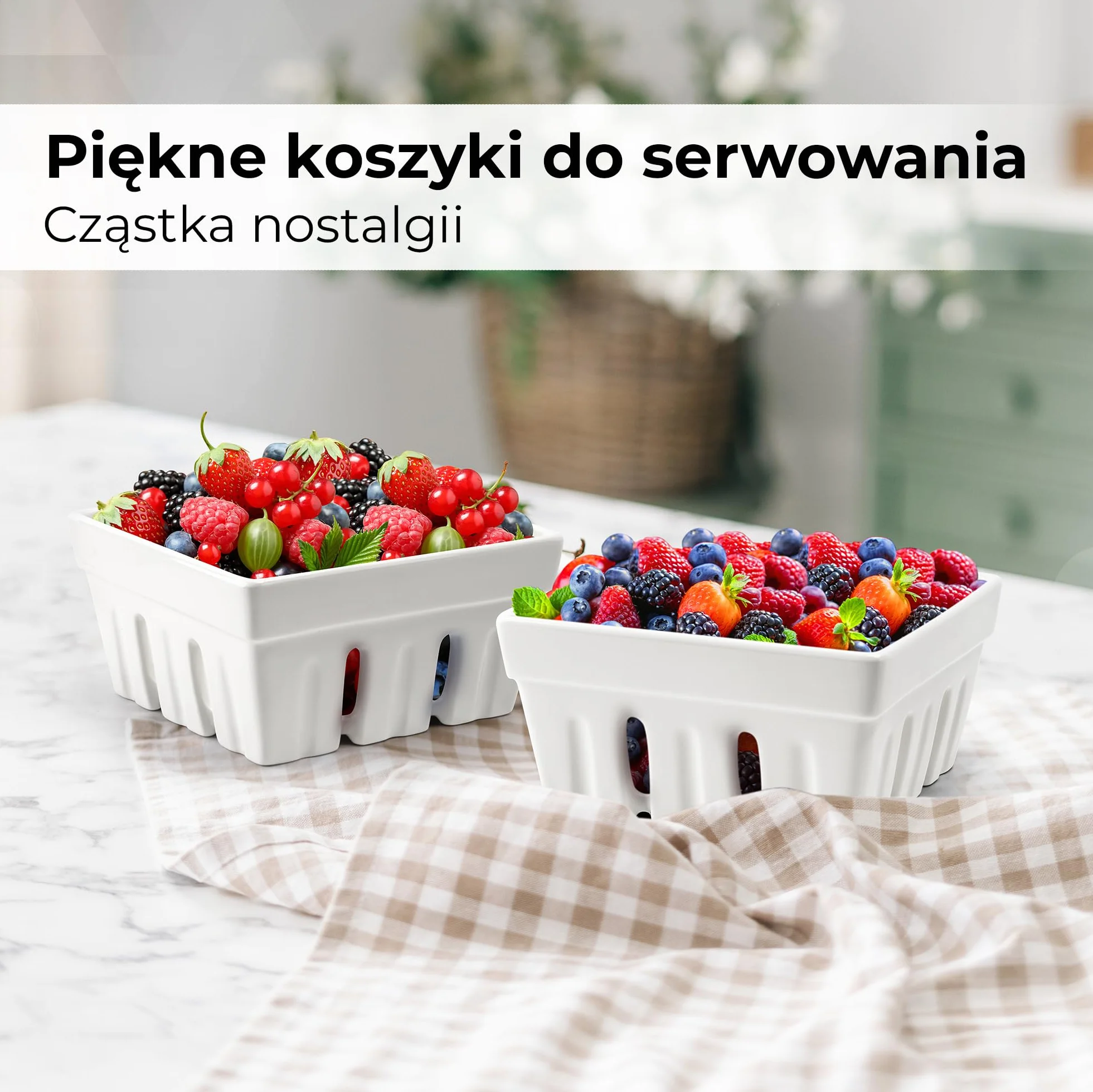 MIAMIO - Ceramiczny koszyk na owoce 2 szt., miski na owoce i jagody, dekoracyjne miski kuchenne do przechowywania truskawek, borówek, owoców i przekąsek