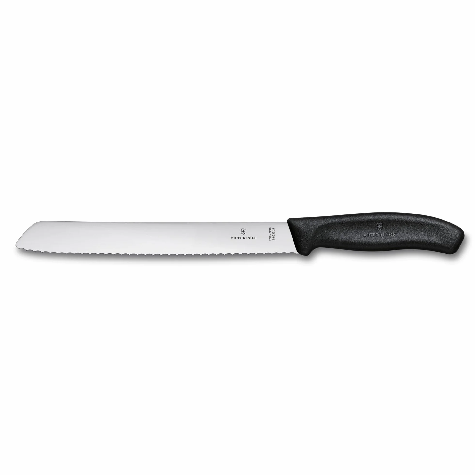 Victorinox, 6.8633.21B, Swiss Classic, Brotmesser, Extra scharfe Klinge, mit Wellenschliff, robuster Kunststoff-Griff, Schwarz, Made in Switzerland, Spülmaschinengeeignet
