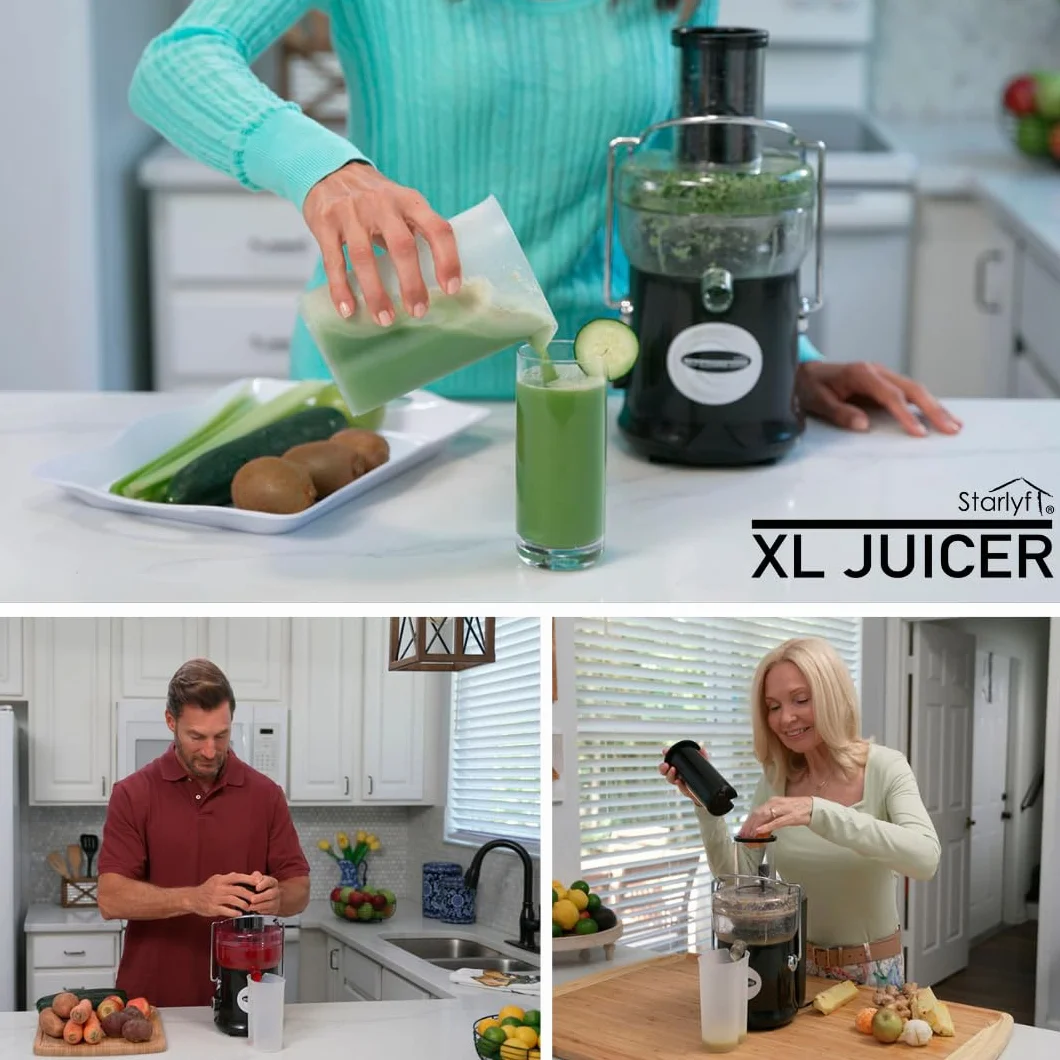 Potężna sokowirówka Starlyf XL Juicer, 600W, 2 prędkości, Bez BPA, Do gotowania, Explulsa pulpy, Soki szybciej, owoce i warzywa Cold Press Soki, Cichy