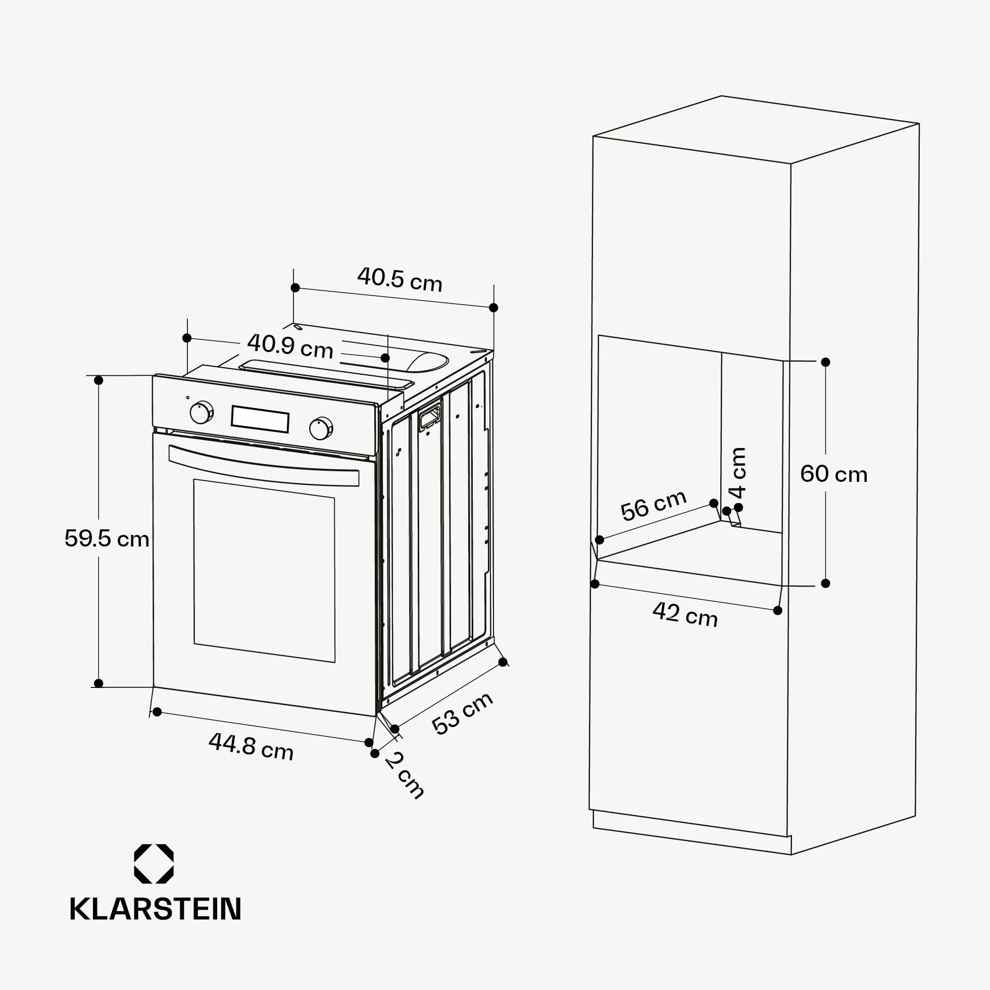 Klarstein SmartSlim piekarnik do zabudowy – 45 cm, 49 l, 9 funkcji, czyszczenie parowe, zdejmowane szklane drzwi, klasa energetyczna A, czarne szkło, cyfrowy timer, piekarnik