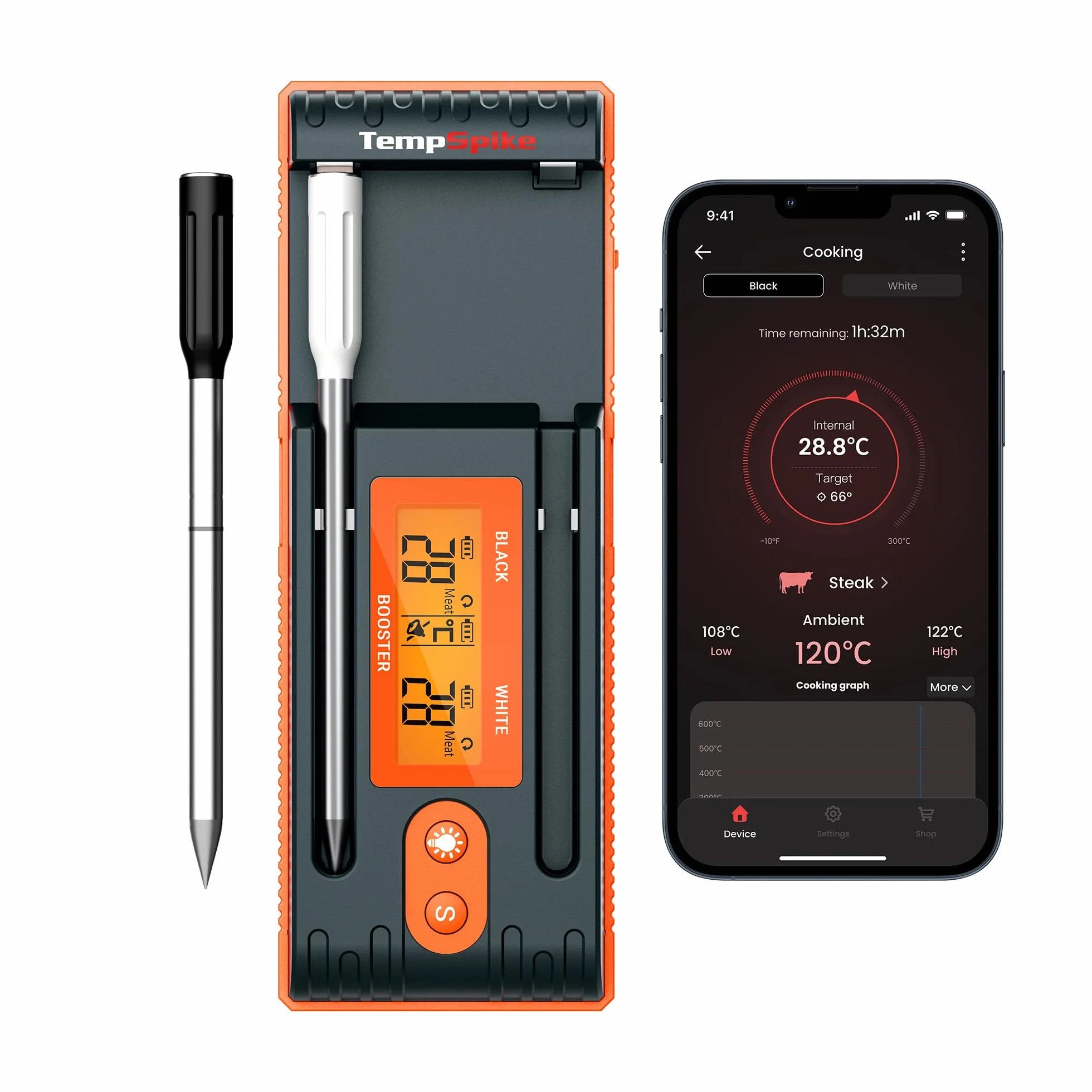 ThermoPro TempPro Twin TempSpike 150m – bezprzewodowy termometr do mięsa z 2 sondami, ulepszonym nadajnikiem LCD i boosterem sygnału. Idealny do pieczenia