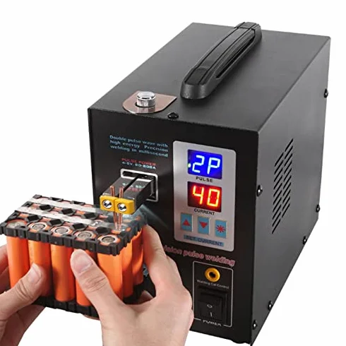 Pulse Spot Welder Podwójne Tryby Spawania, Oświetlenie LED, Przełącznik Nożny, Ustawienia Ciśnienia Prądu Spawania, Stop Aluminium, Czarny (Wtyczka UE 220)