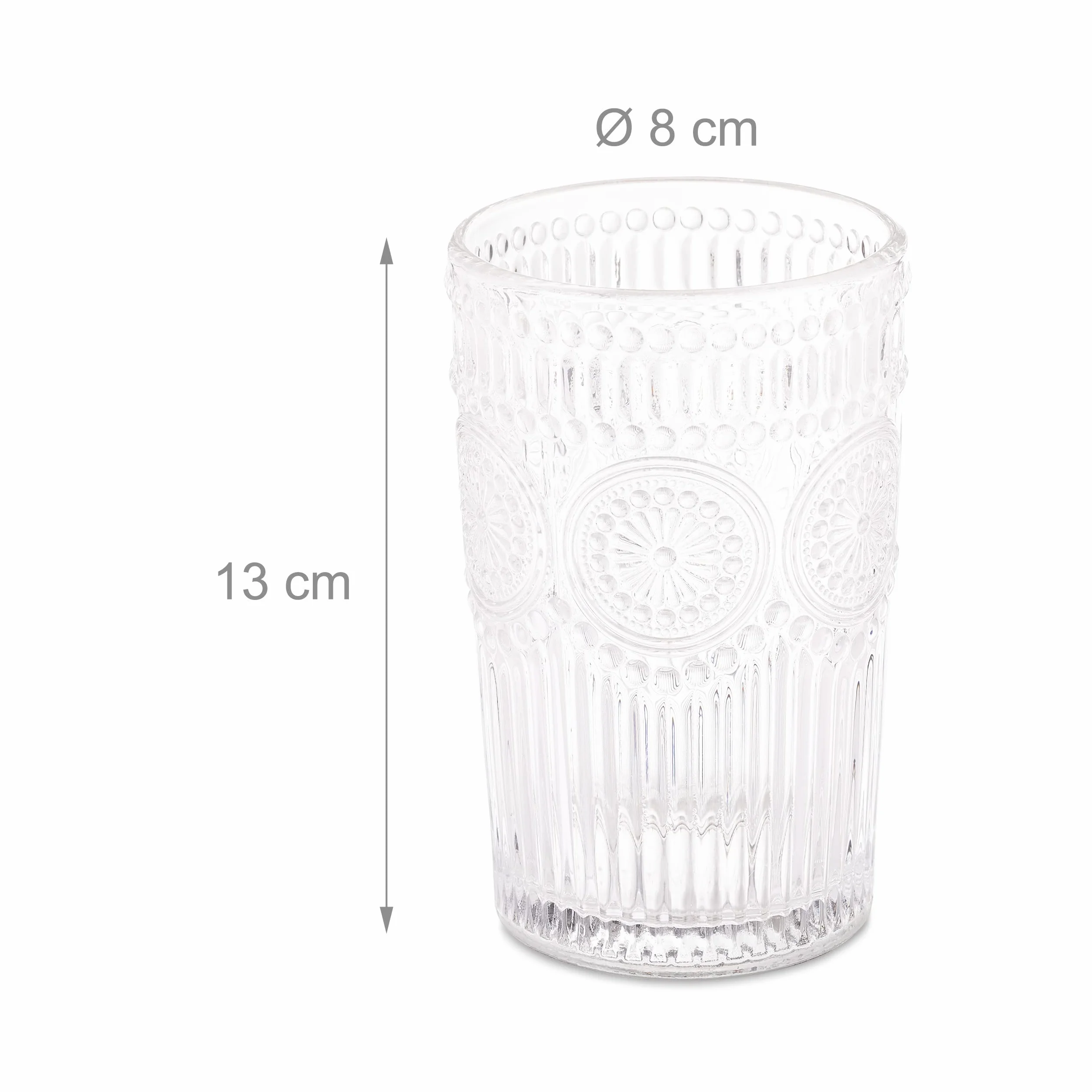 Relaxdays Szklanki do picia, zestaw 4 sztuk, 400 ml, szklanki w stylu vintage, na wodę, sok, limonka, nadają się do mycia w zmywarce, przezroczyste szklanki na wodę, 13 x 8 cm