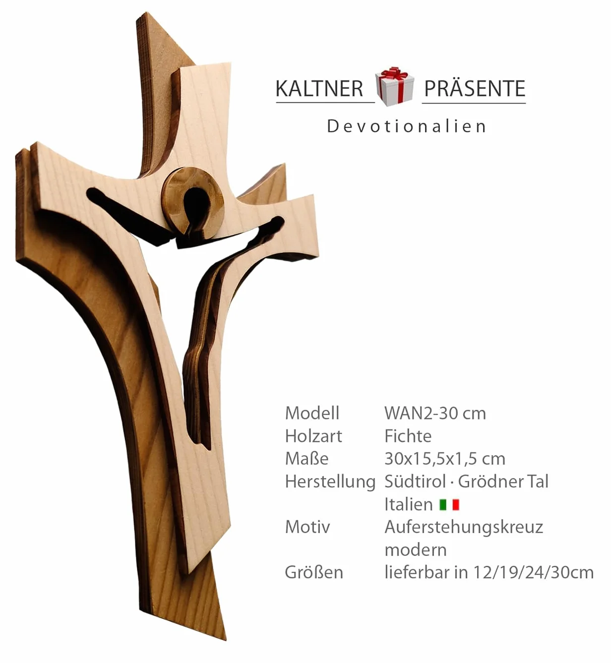 Kaltner Präsente Pomysł na prezent - krzyż ścienny z prawdziwego drewna krzyż krzyż krucyfiks zmartwychwstanie na ścianę nowoczesny wykonany w Dolinie Grödner Valley Południowego Tyrolu (wysokość 19