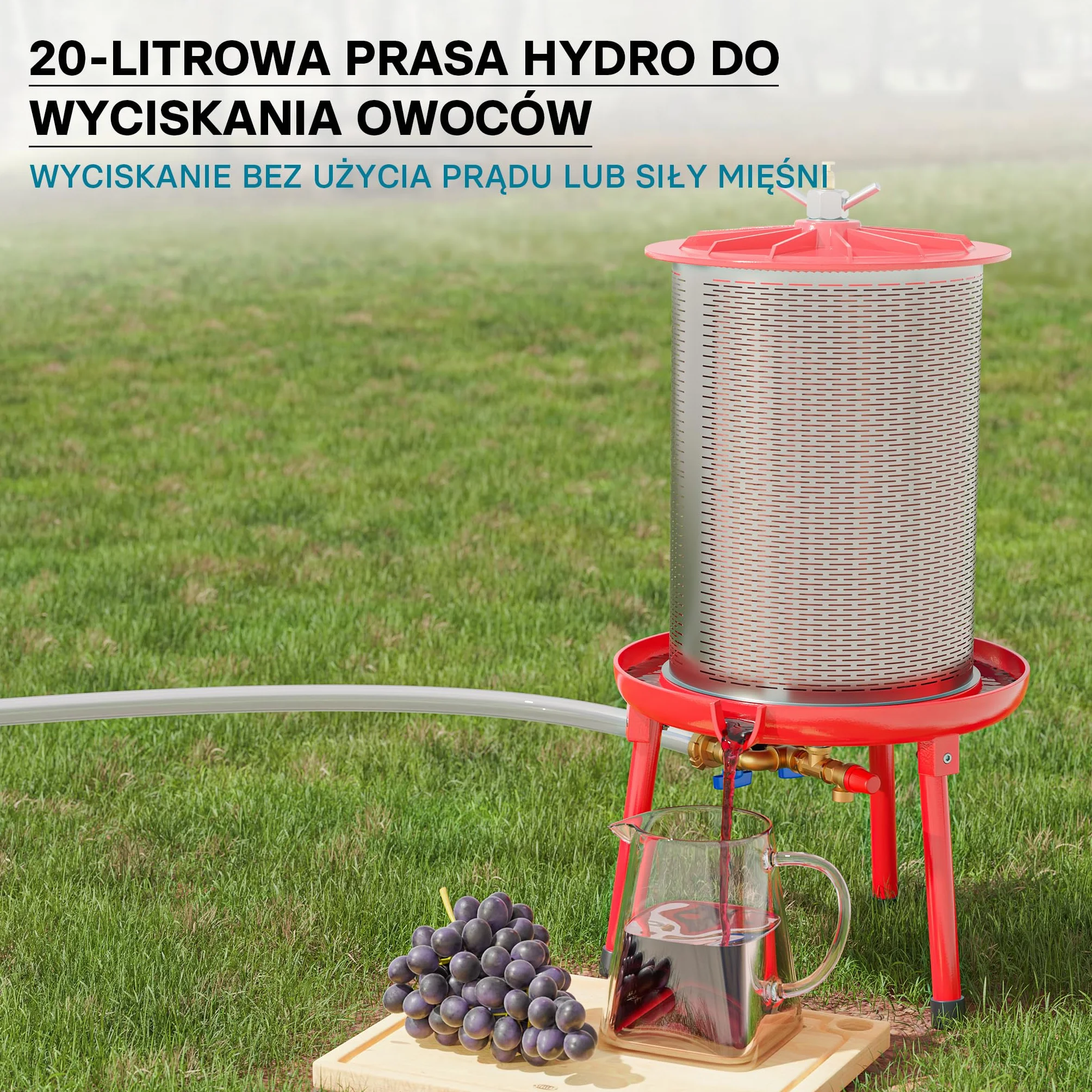 Wiltec Hydroprasa do owoców 20 litrów, ręczna prasa hydrauliczna, prasa do wyciskania soków z owoców i warzyw pod ciśnieniem wody, stal nierdzewna