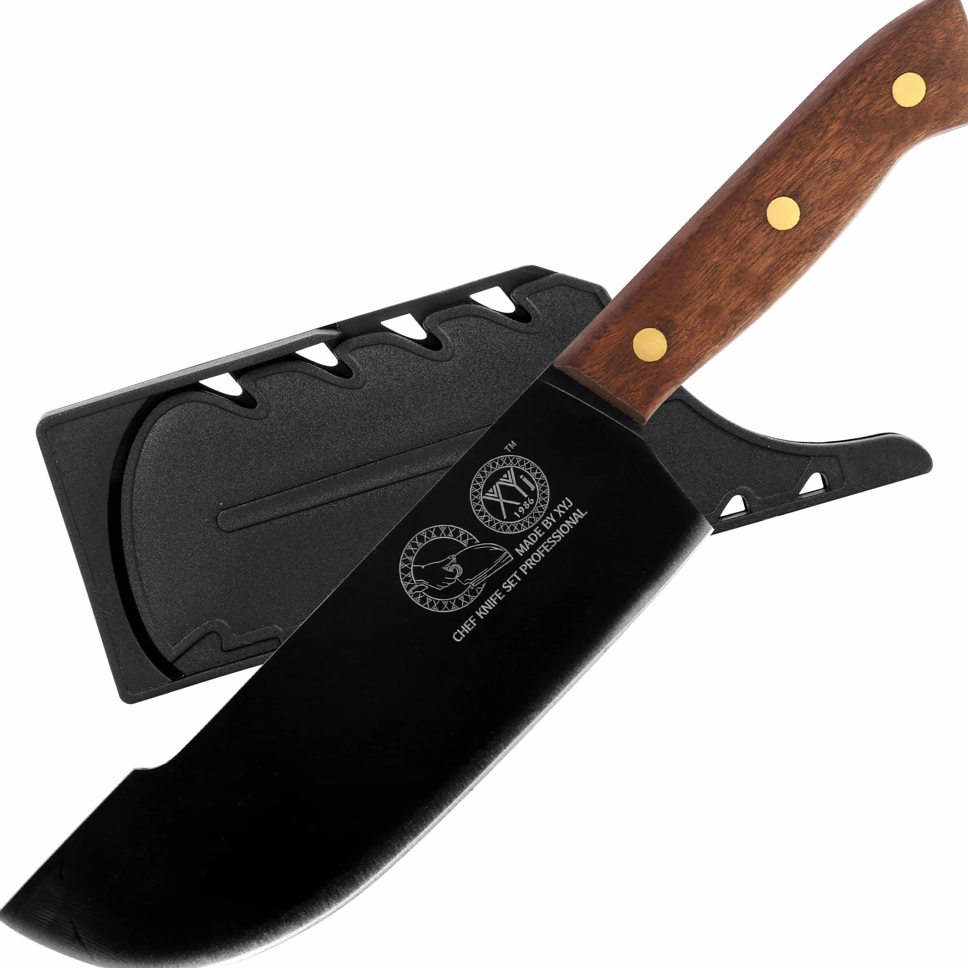 XYJ 8 Inch Slicing Knife With Sheath, Handmade Forged Kitchen Knife, Stainless Steel Blade, Full Tang, Meat Cleaver for Meat Cutting, Cooking Chefs Knife for Camping Outdoor BBQ for Women Men