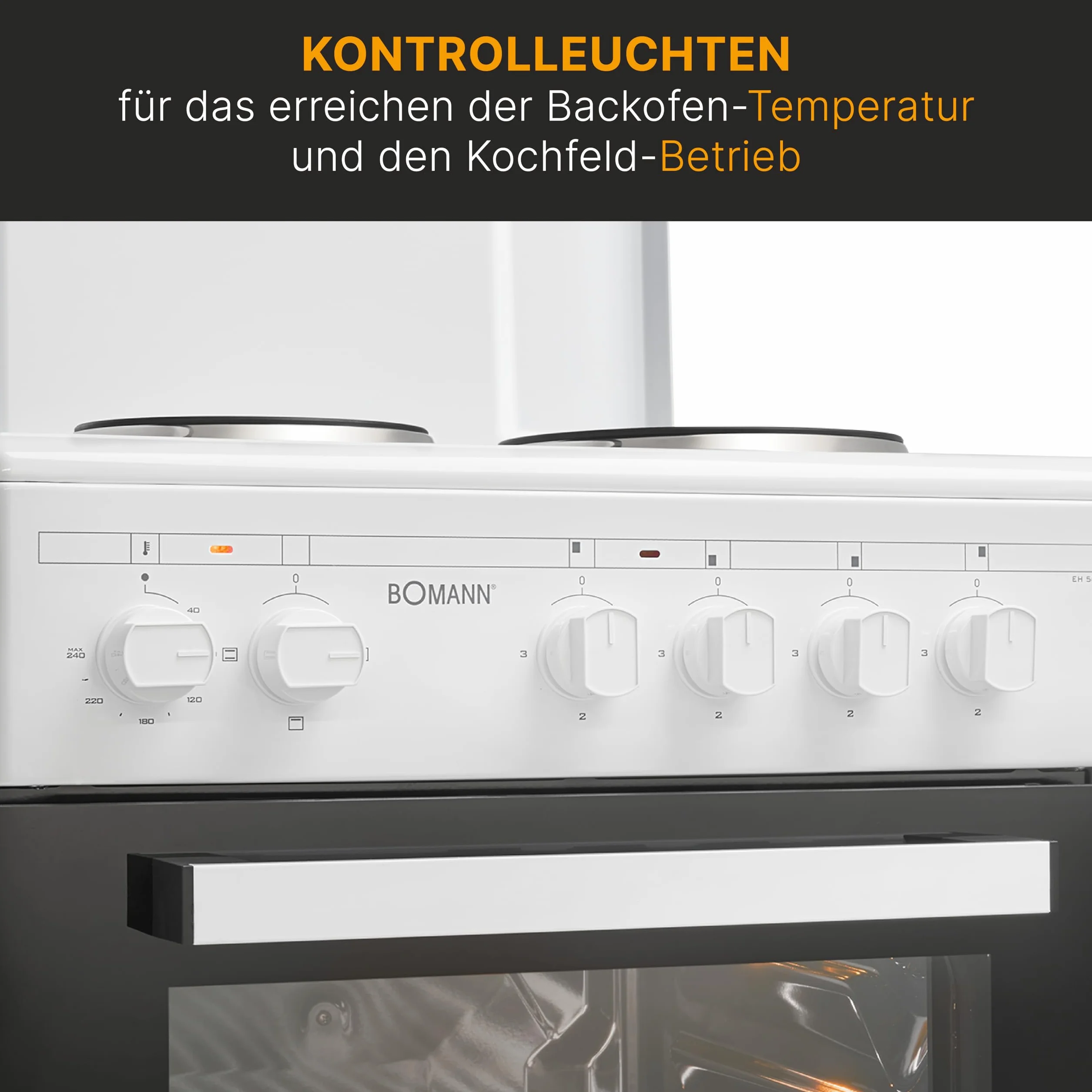 Bomann® Piekarnik 50 cm z kuchenką | kuchenka elektryczna wolnostojąca, 50 cm, z 4 palnikami, kuchenka stojąca z piekarnikiem 48 l, grzanie górne/dolne, 40°C – 240 °C, w zestawie blacha i ruszt do