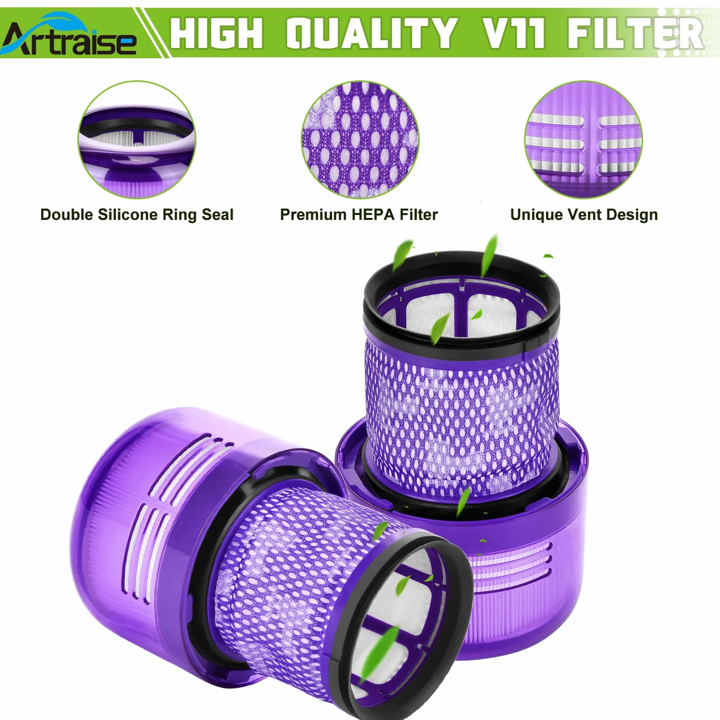 Artraise Filtr V11 do odkurzacza Dyson, trójpak zamiennych filtrów do modeli V11 Cordless, Torque Drive, Animal