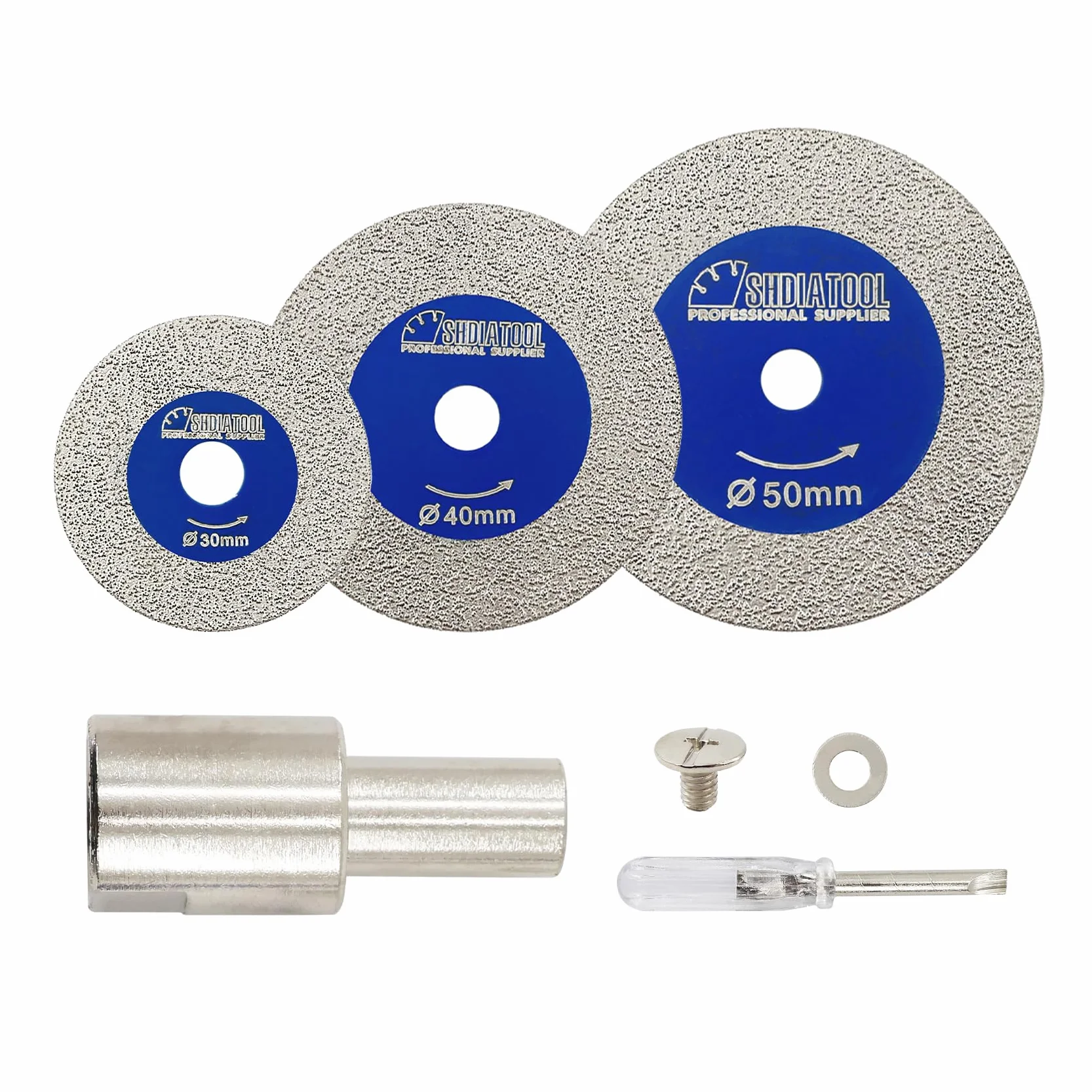 SHDIATOOL Mini tarcza do szkła 30/40/50 mm z kołnierzem M14 i śrubokrętem, ultra cienka tarcza diamentowa 1 mm, do szkła, jadeitu, kryształu, ceramiki itp., zestaw 3 szt