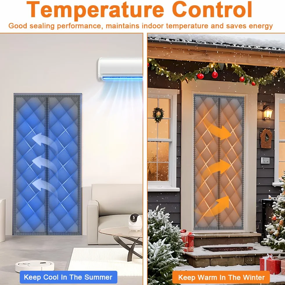 Flintronic Magnetyczna zasłona na drzwi termiczna 110x220 cm Oxford tkanina wiatroszczelna dźwiękoszczelna